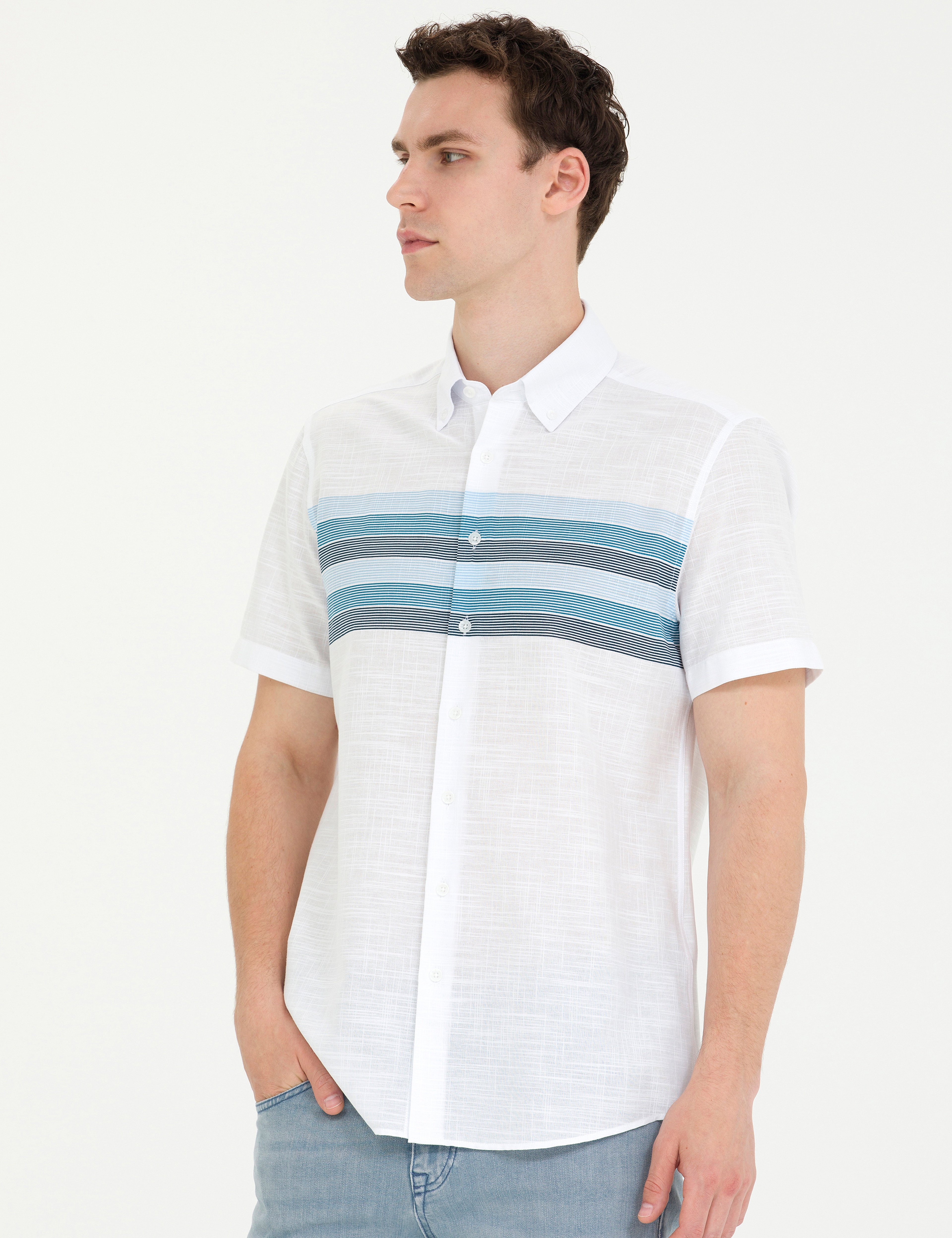 Lacivert Slim Fit Kısa Kollu Gömlek - Image 1