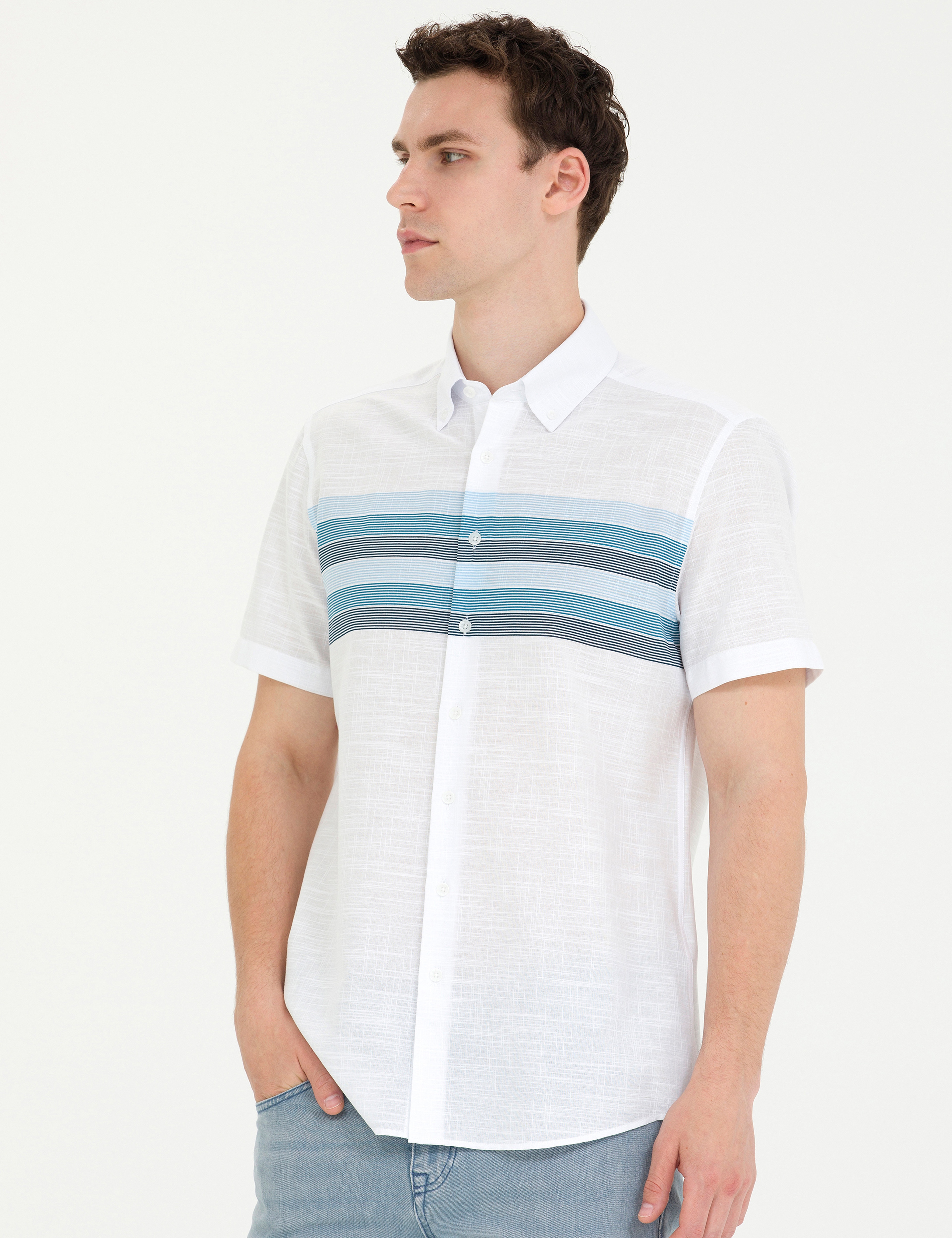Lacivert Slim Fit Kısa Kollu Gömlek