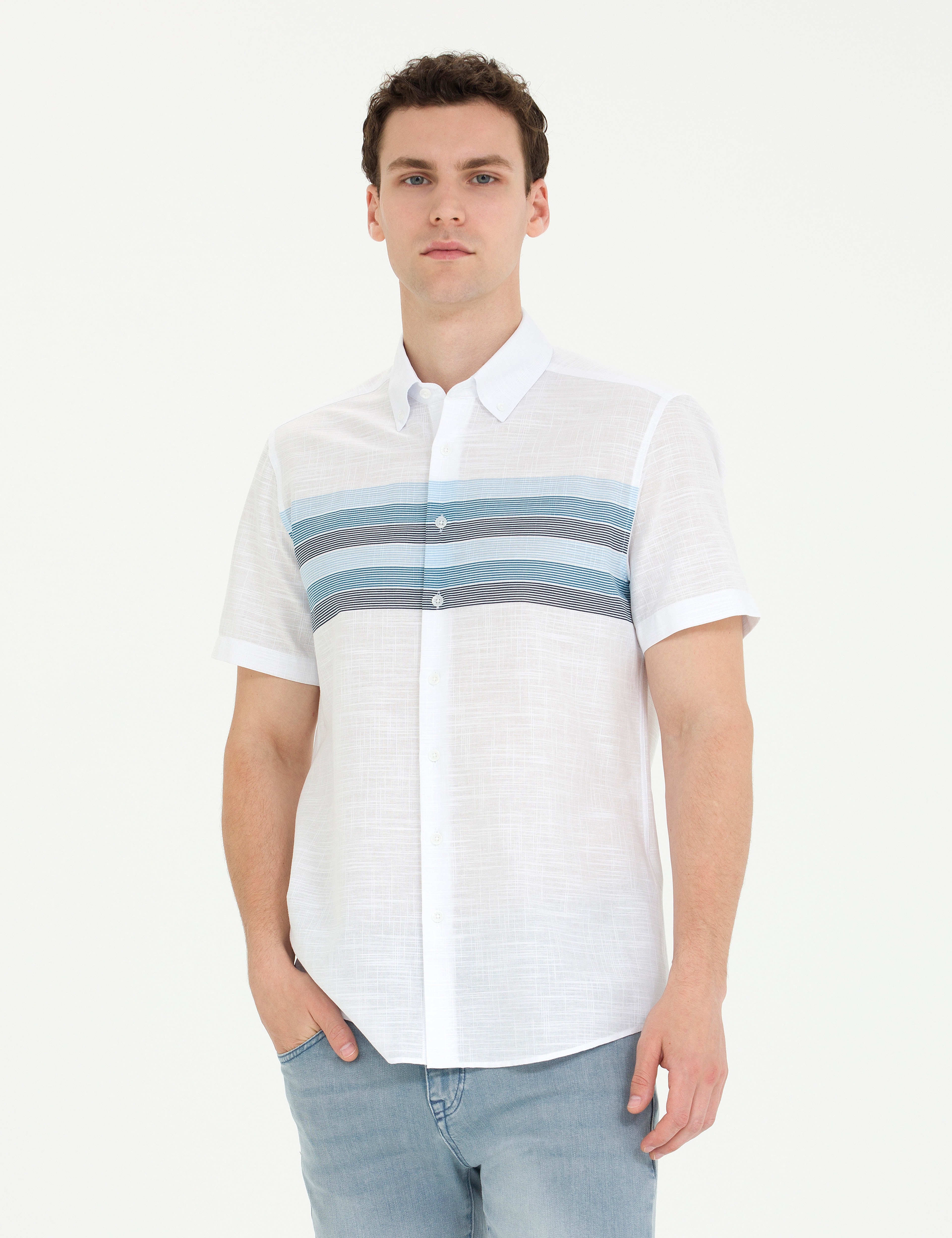 Lacivert Slim Fit Kısa Kollu Gömlek