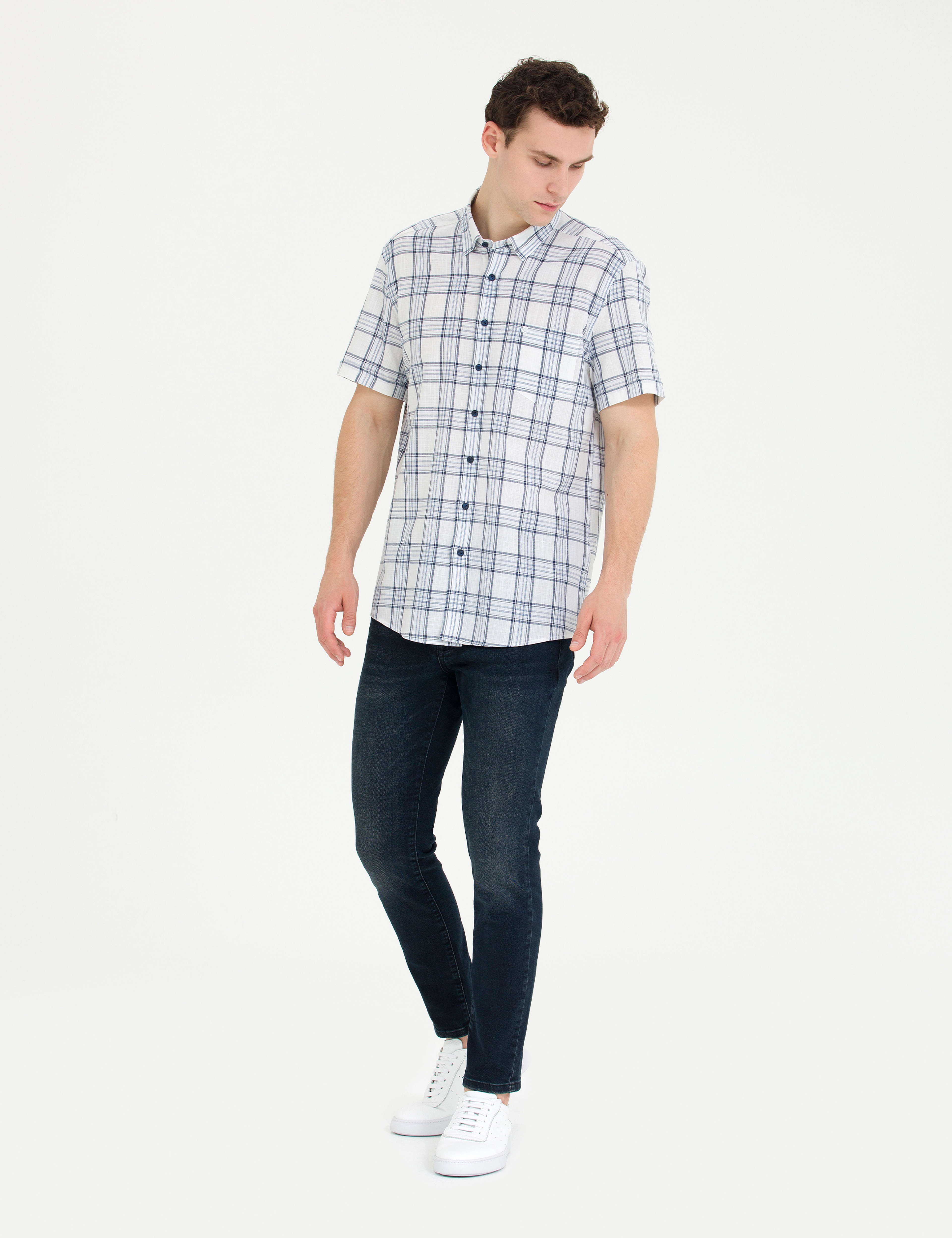 Lacivert Regular Fit Kısa Kollu Gömlek