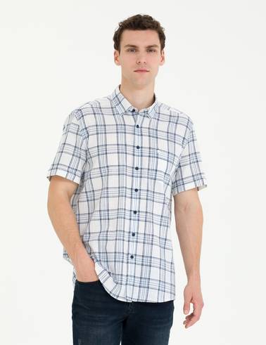 Lacivert Regular Fit Kısa Kollu Gömlek