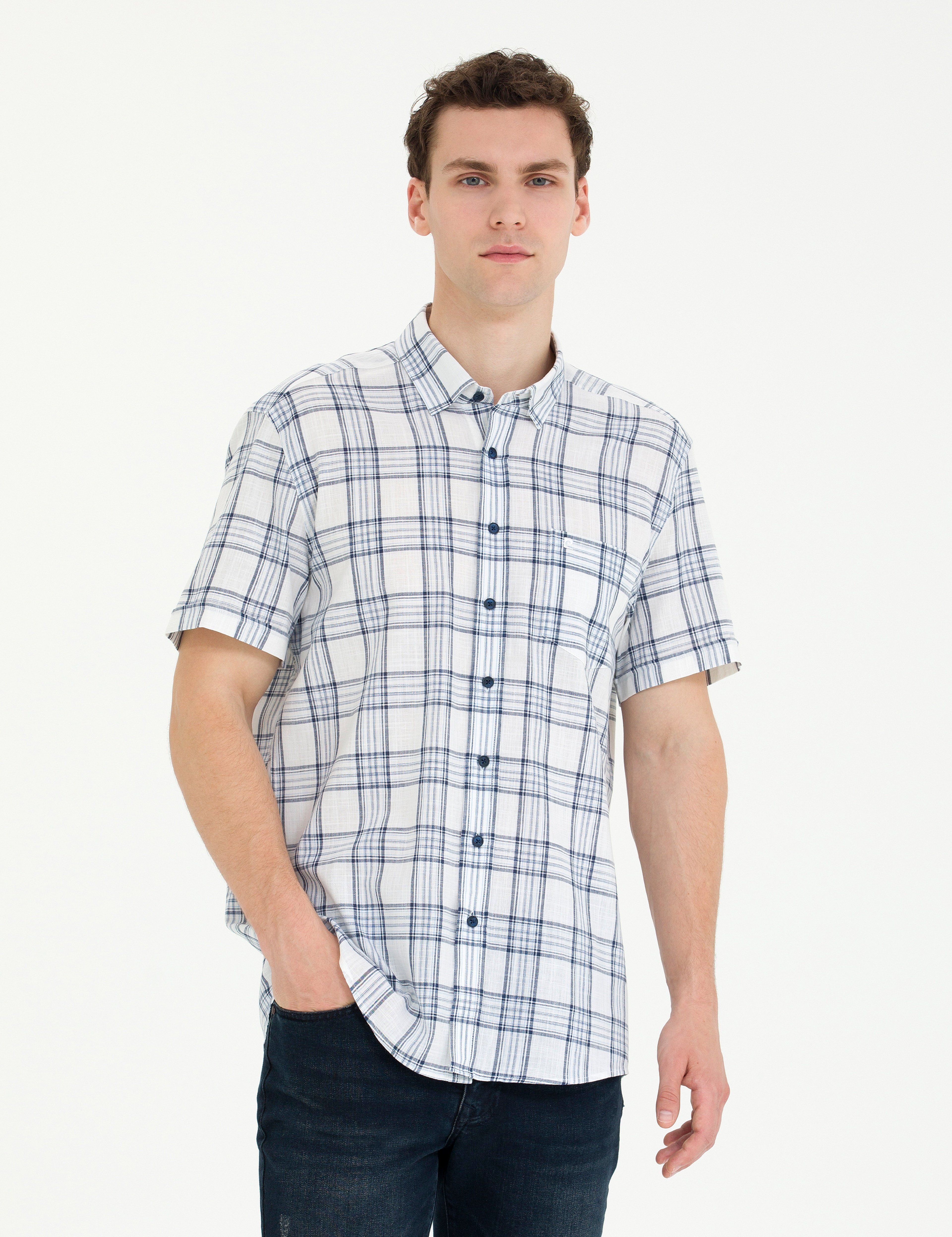 Lacivert Regular Fit Kısa Kollu Gömlek - Image 3