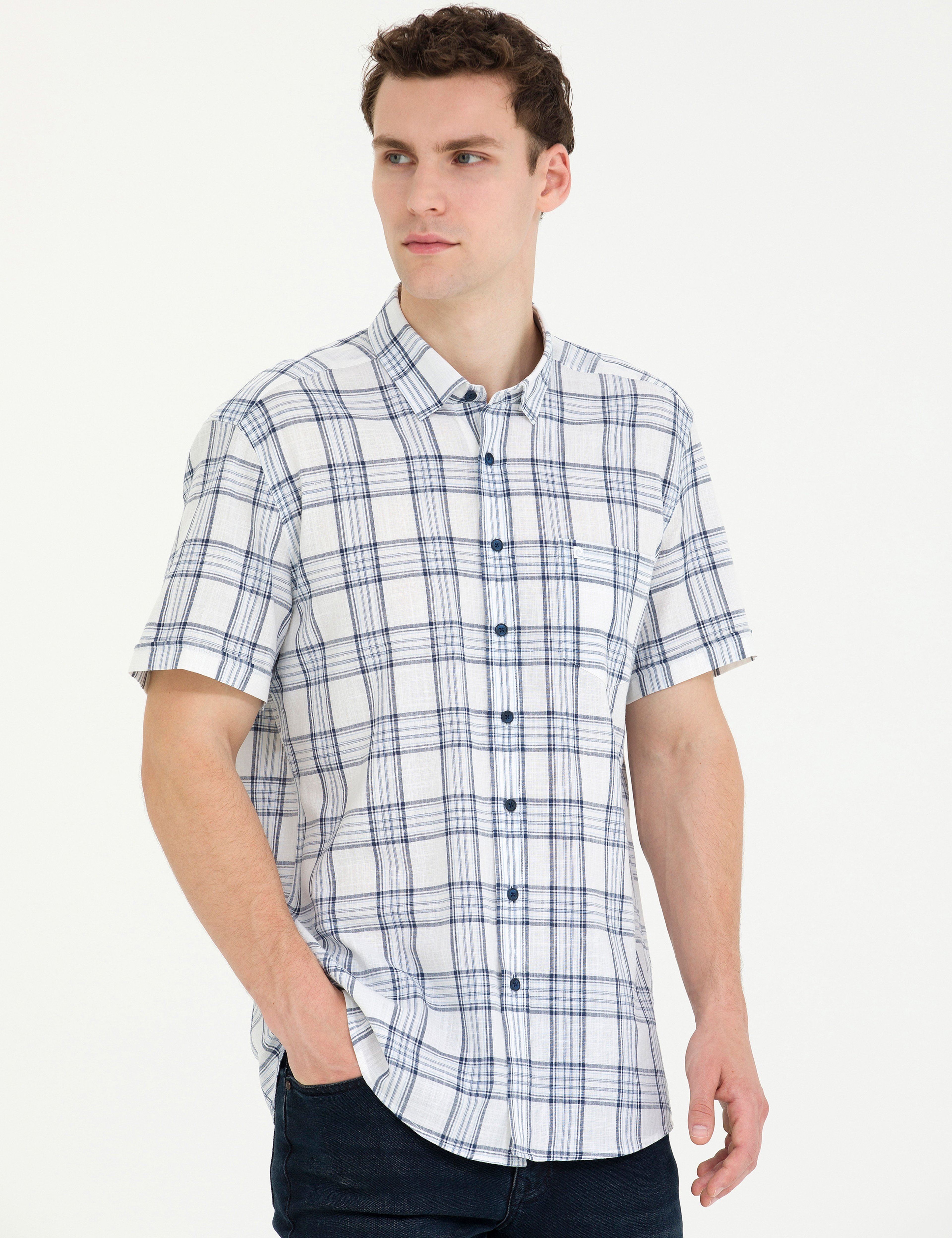 Lacivert Regular Fit Kısa Kollu Gömlek - Image 1