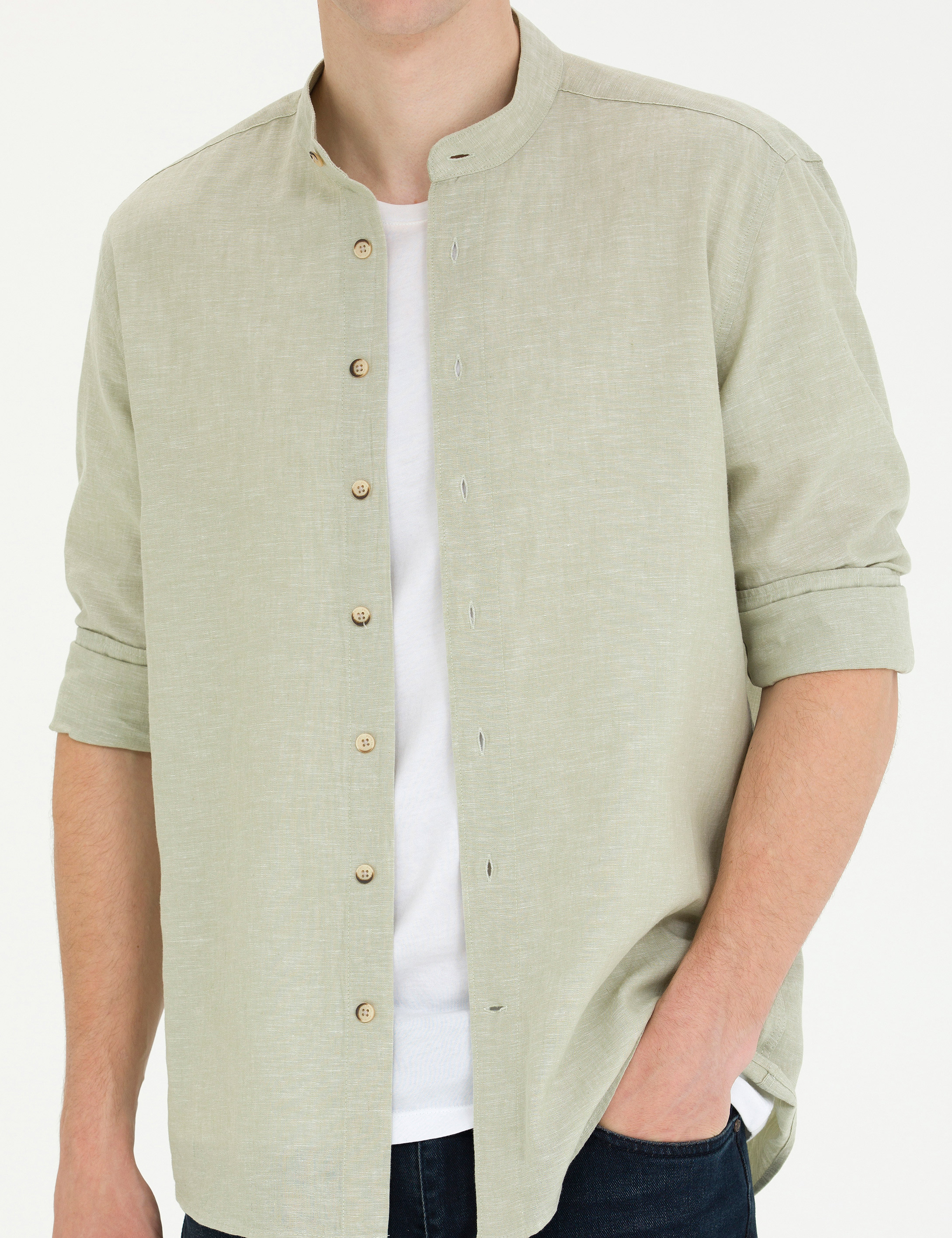 Haki Regular Fit Uzun Kollu Gömlek - Image 6