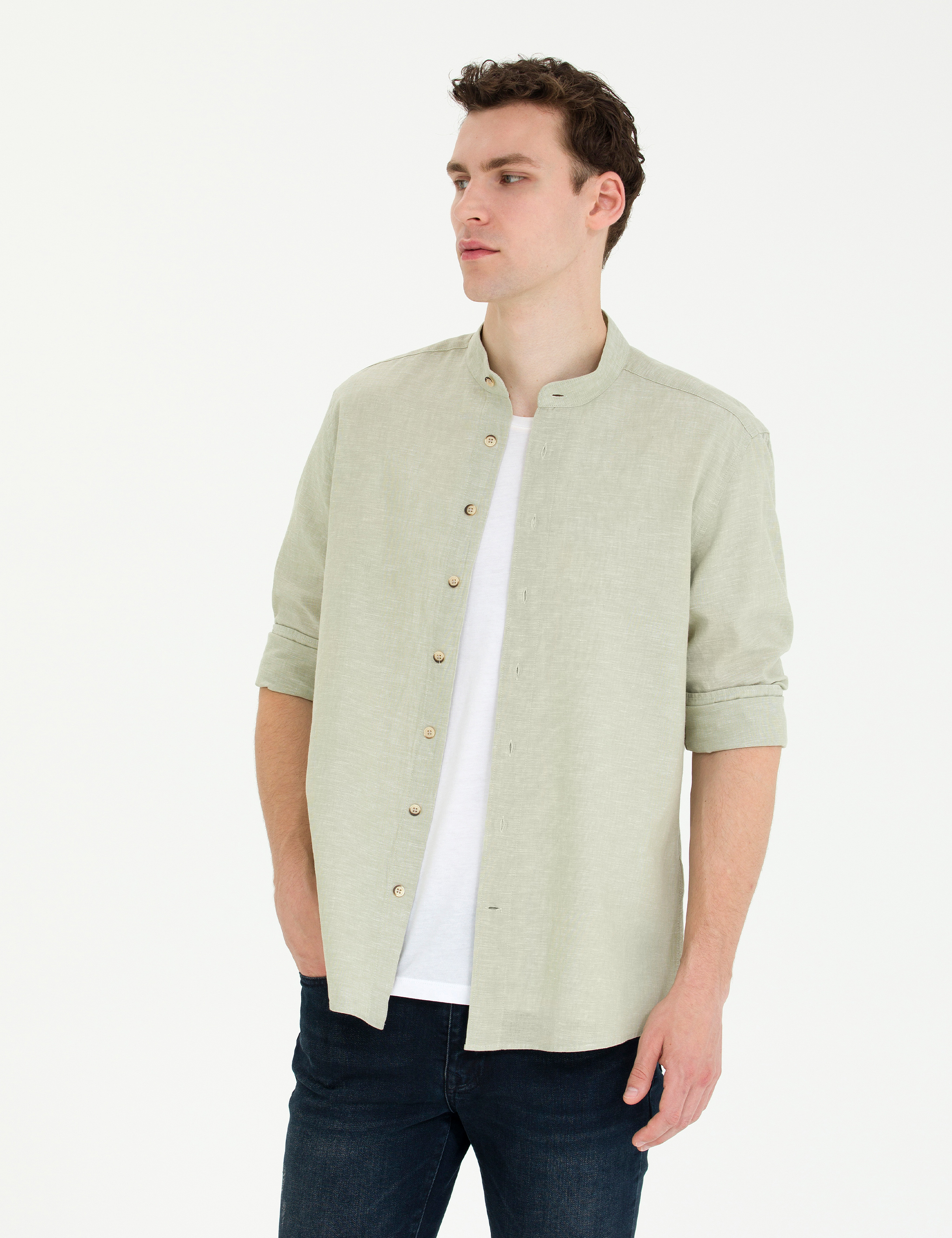 Haki Regular Fit Uzun Kollu Gömlek - Image 3