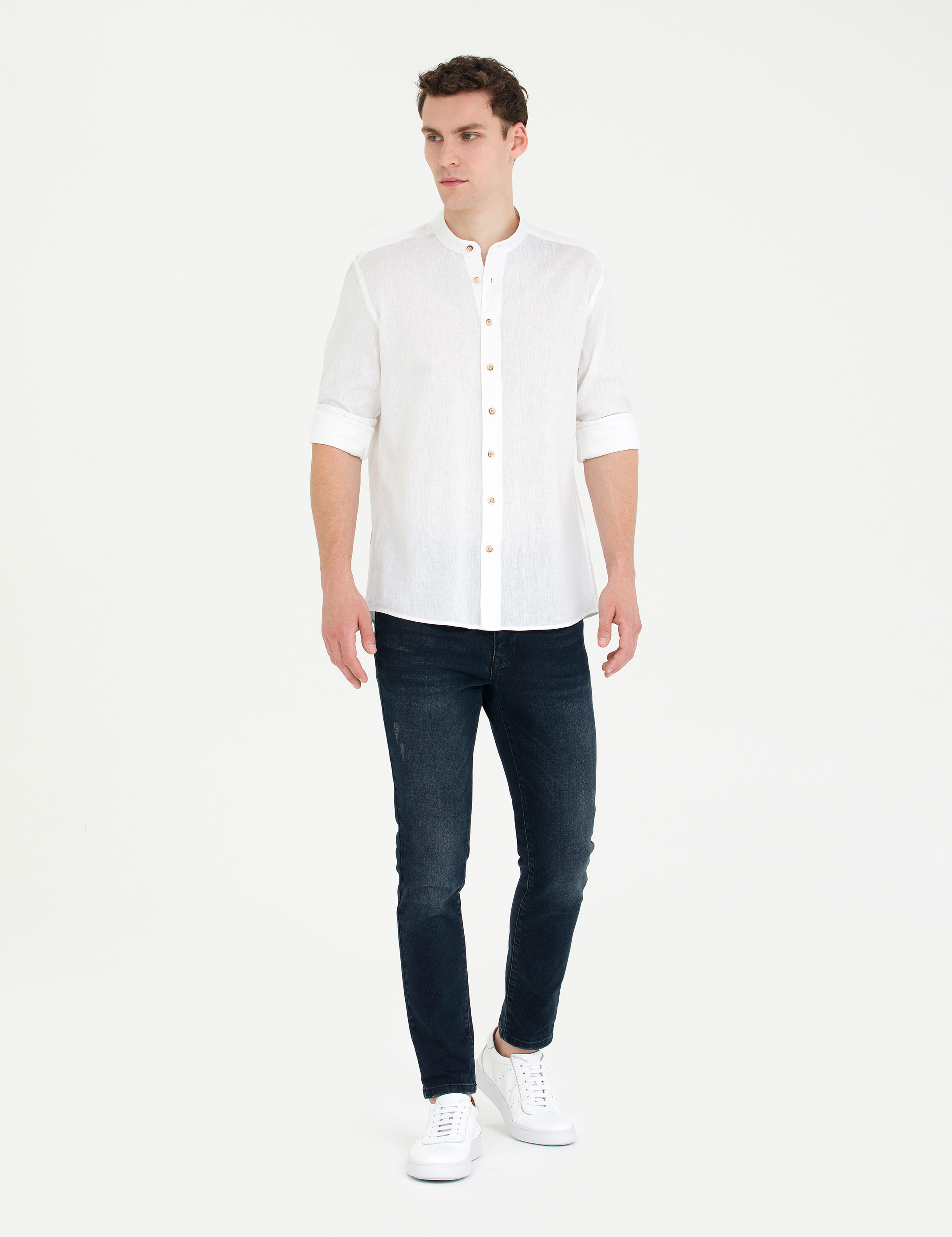 Beyaz Regular Fit Uzun Kollu Gömlek - Image 4