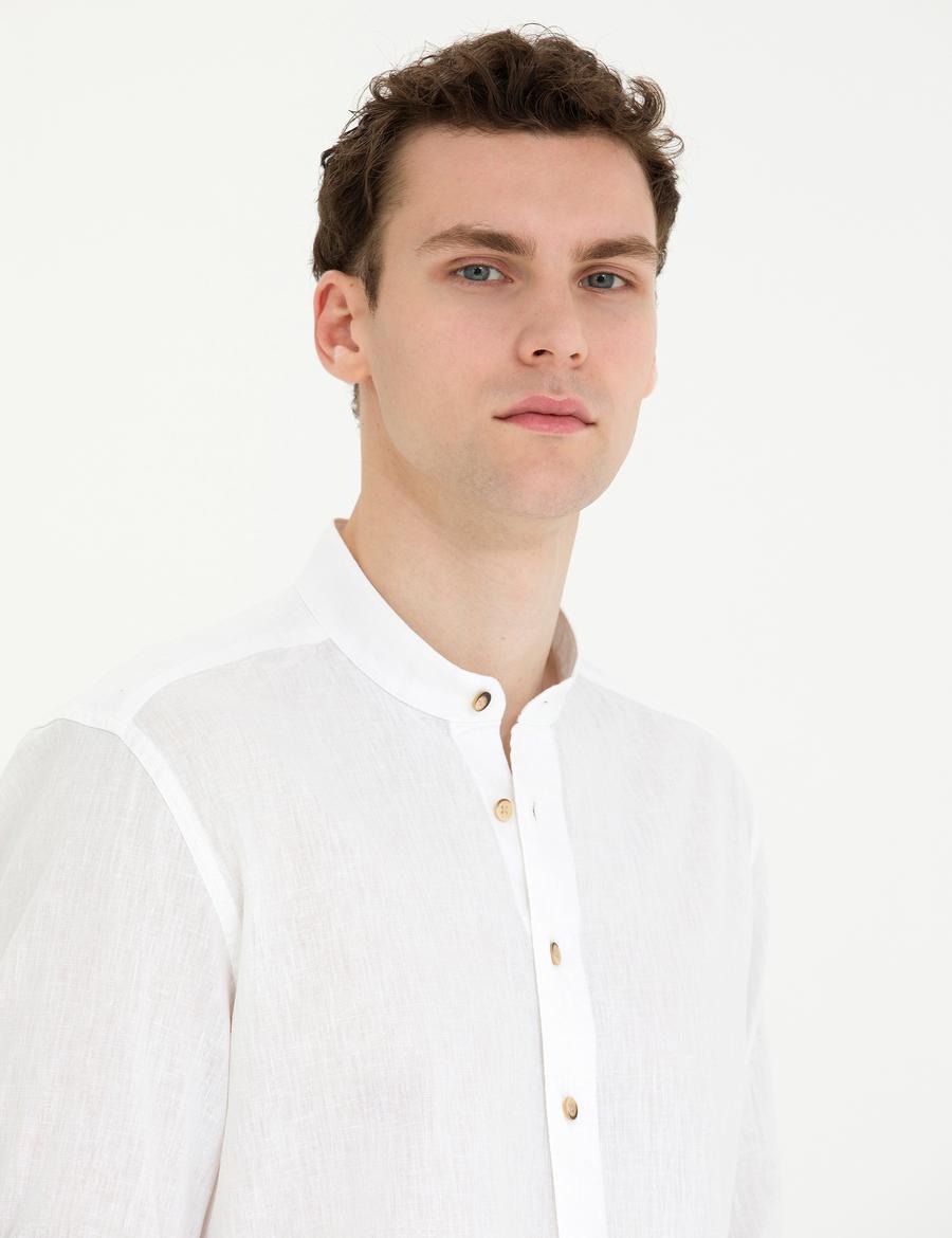 Beyaz Regular Fit Uzun Kollu Gömlek