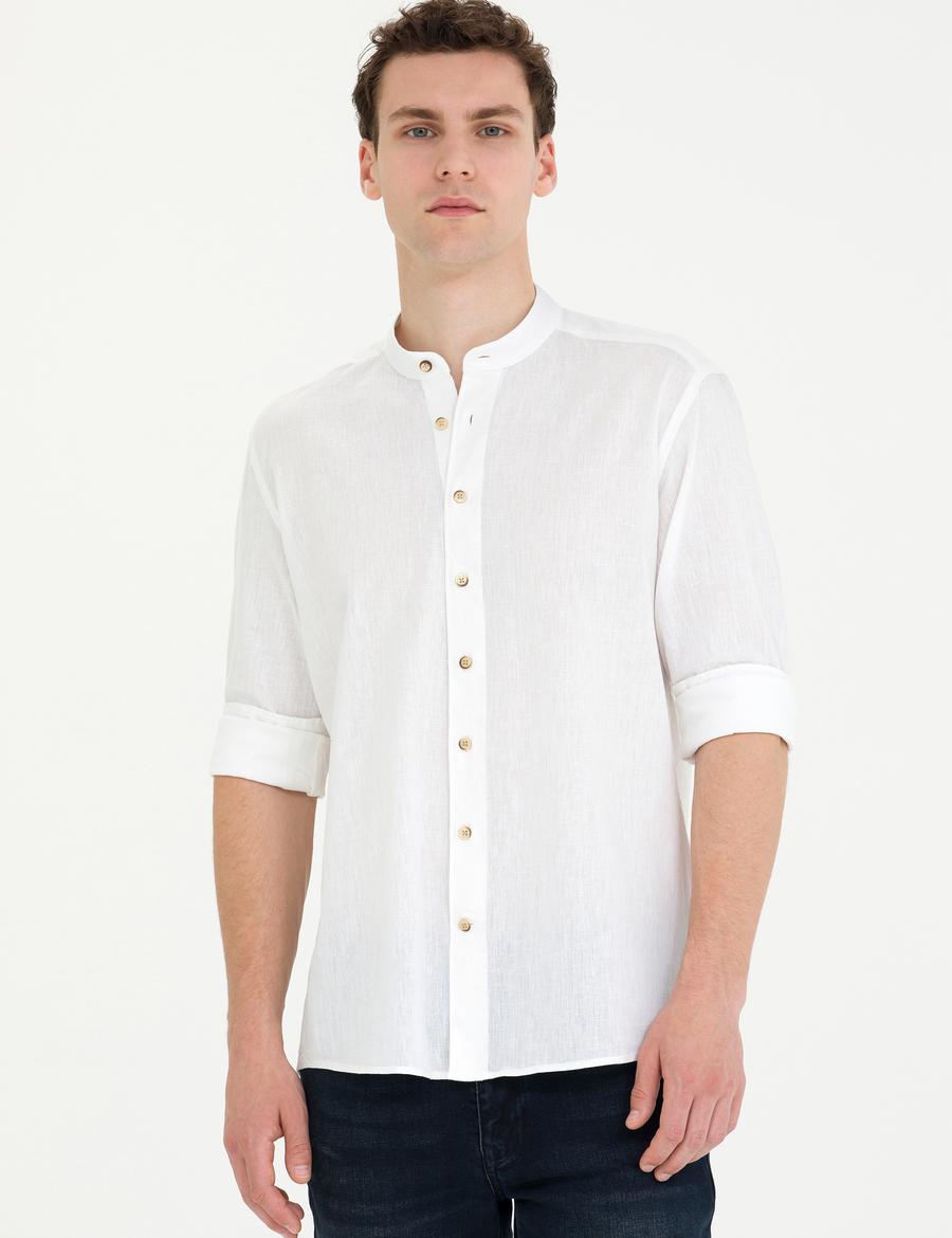 Beyaz Regular Fit Uzun Kollu Gömlek