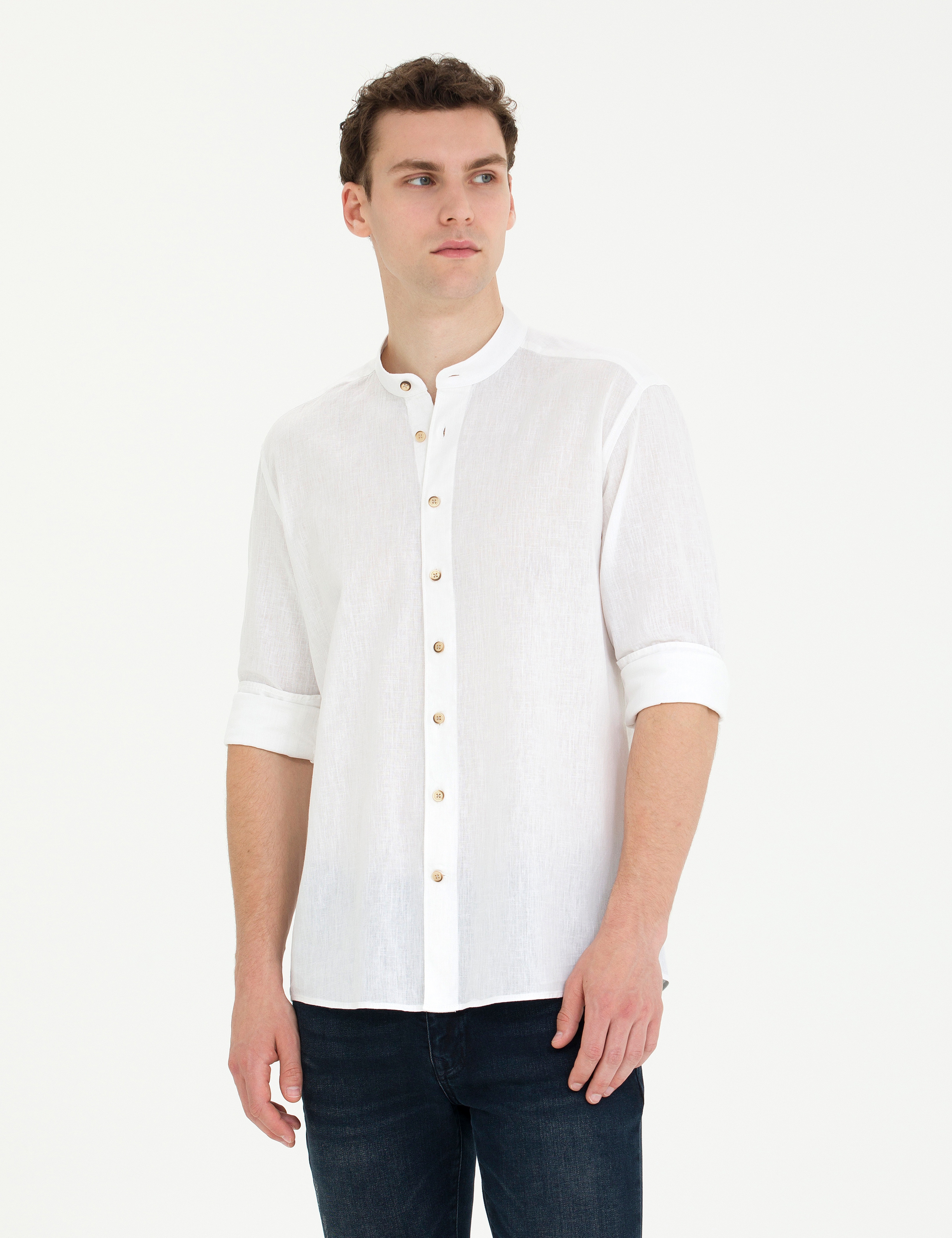 Beyaz Regular Fit Uzun Kollu Gömlek - Image 3