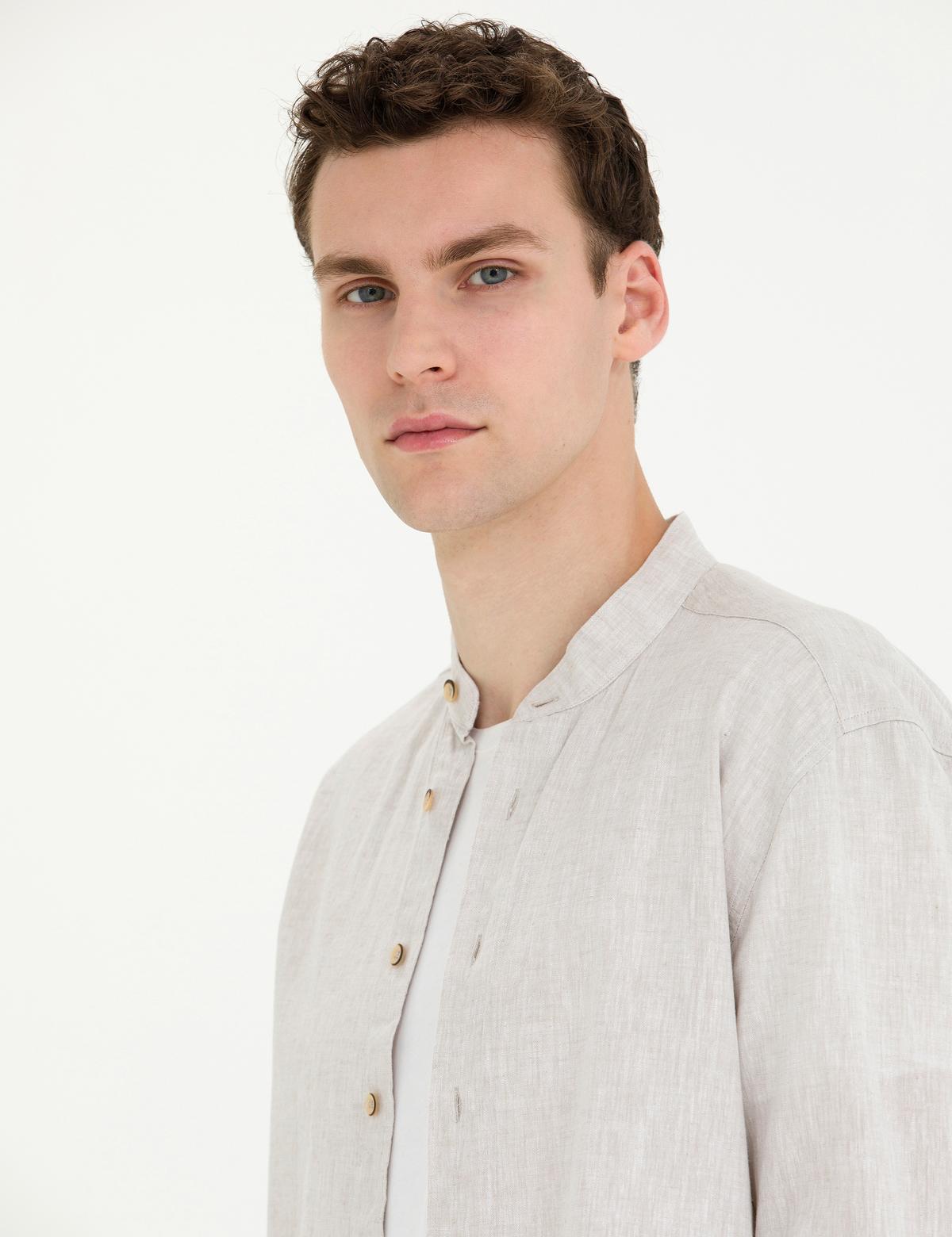 Açık Kahverengi Regular Fit Uzun Kollu Gömlek - 50269164032