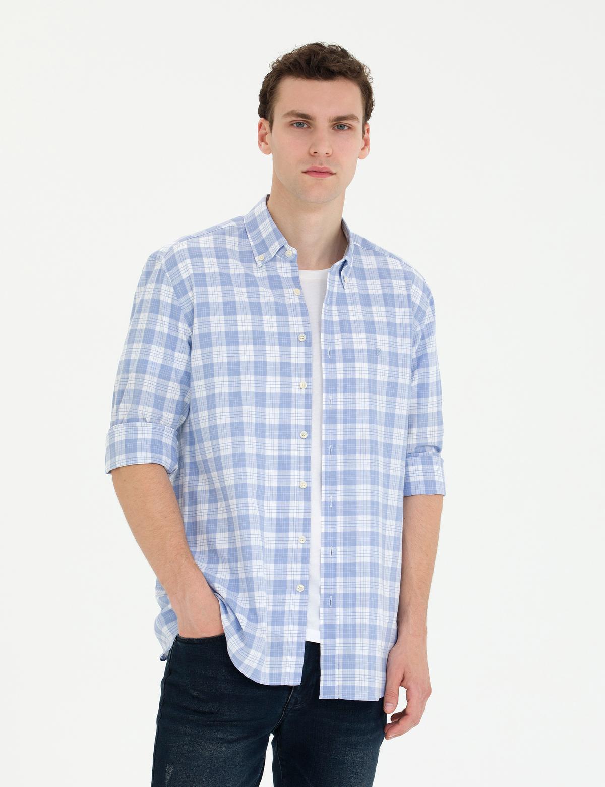 Mavi Regular Fit Ekose Desenli Gömlek