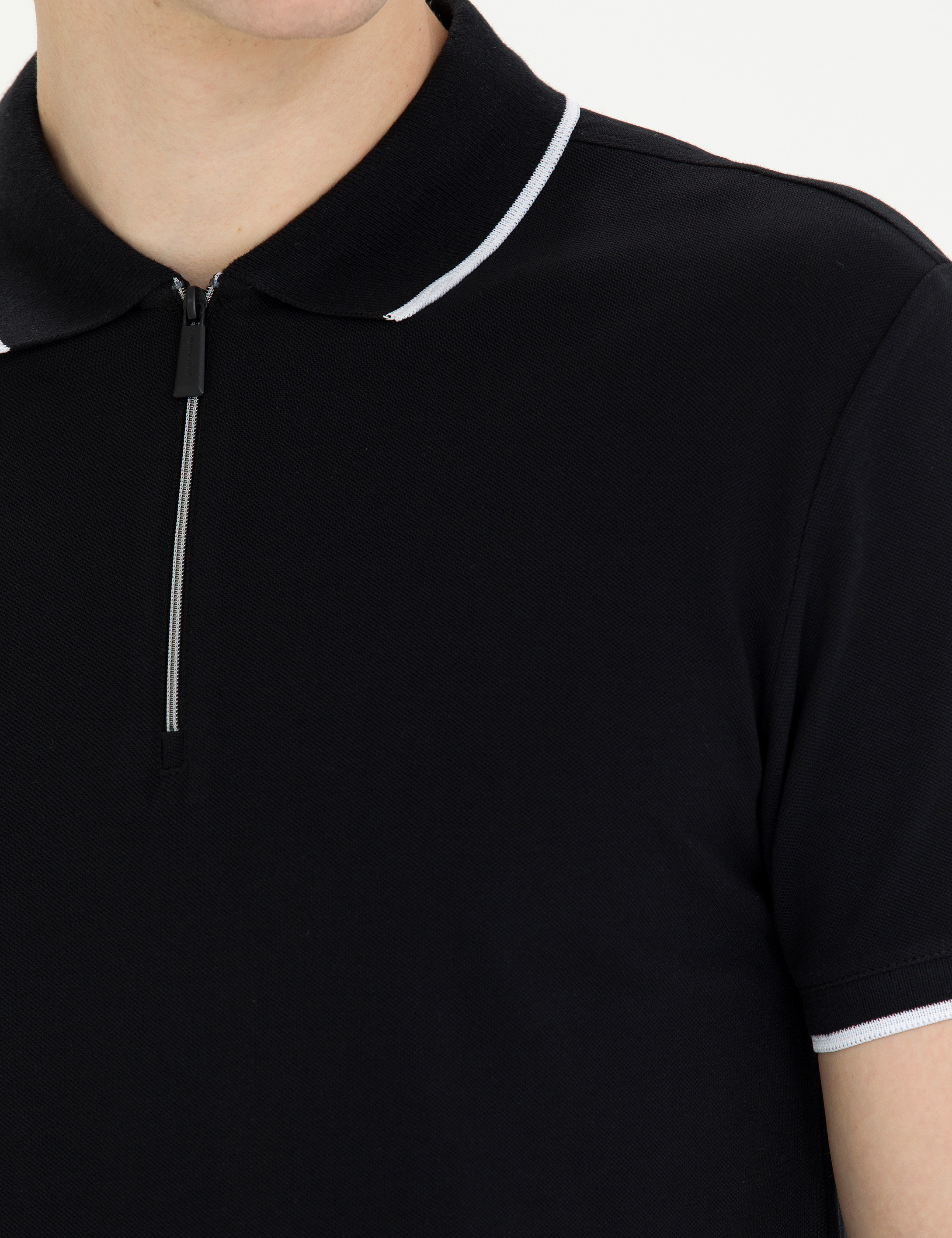 Siyah Slim Fit Polo Yaka Tişört - Image 7