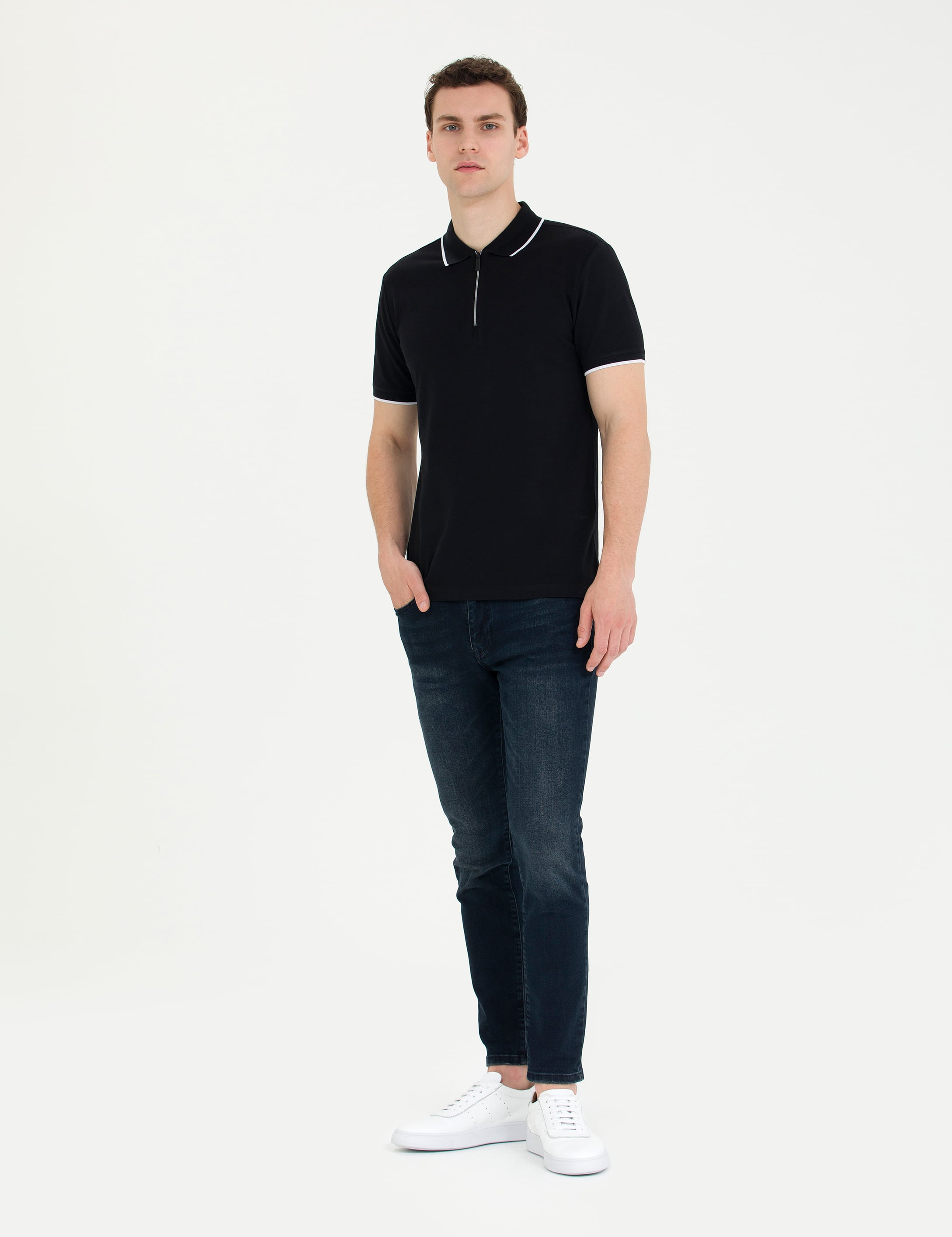 Siyah Slim Fit Polo Yaka Tişört - Image 4
