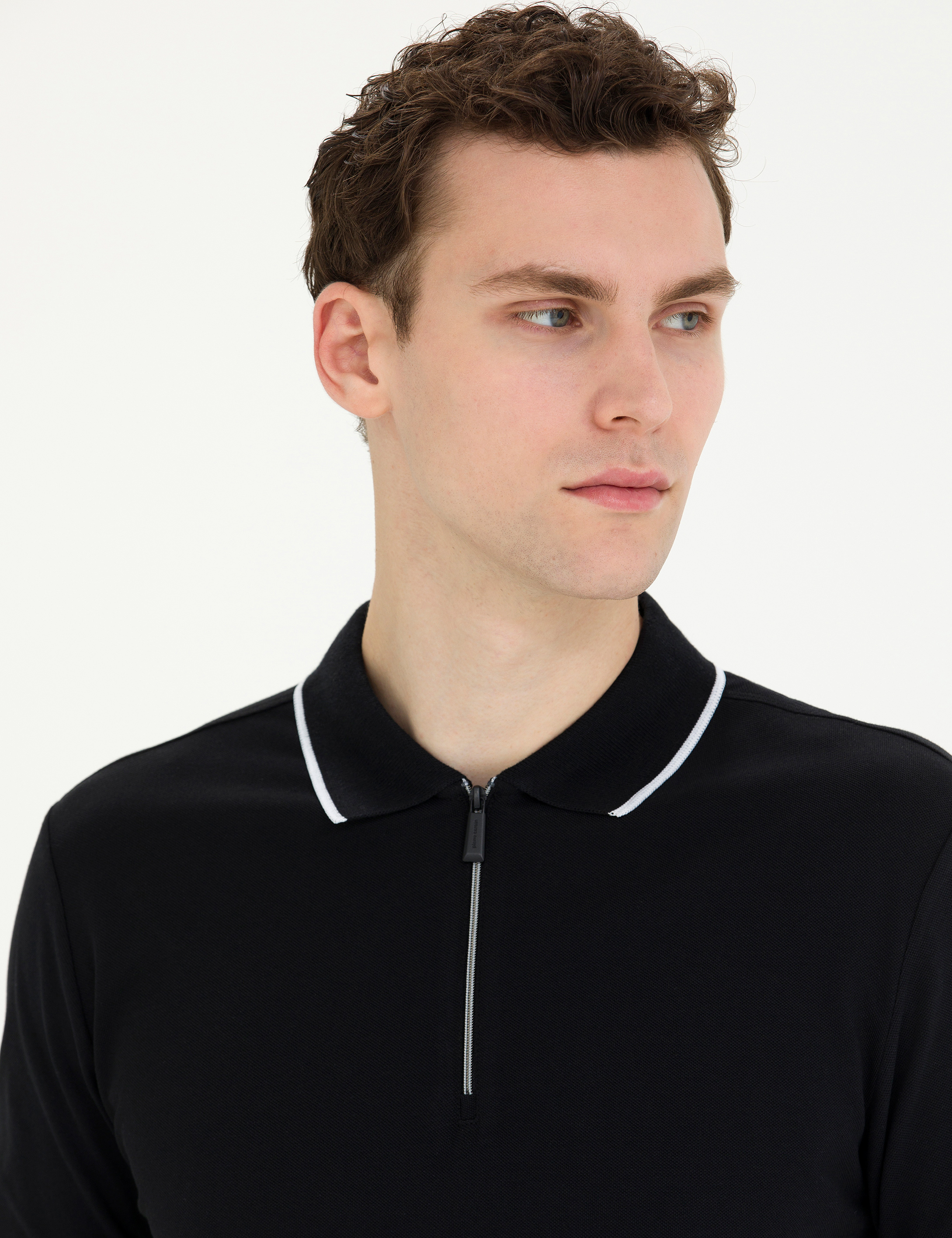 Siyah Slim Fit Polo Yaka Tişört - Image 2