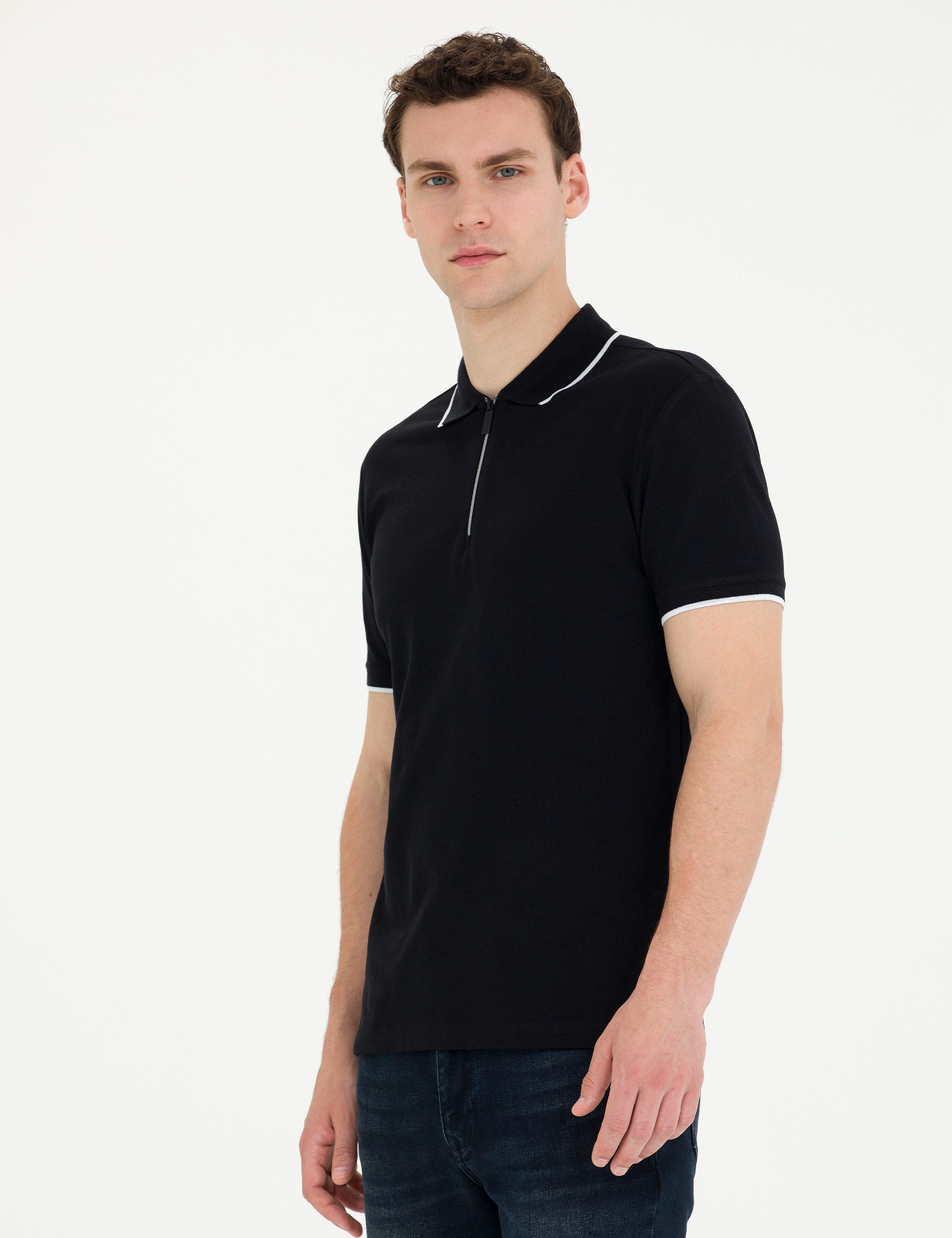 Siyah Slim Fit Polo Yaka Tişört
