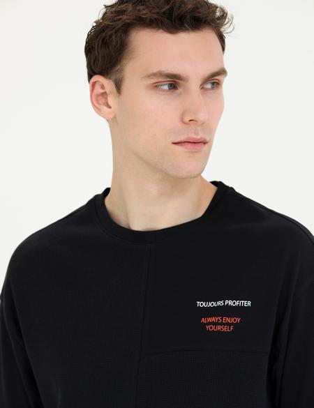 Siyah Regular Fit Bisiklet Yaka Tişört - 50264572047