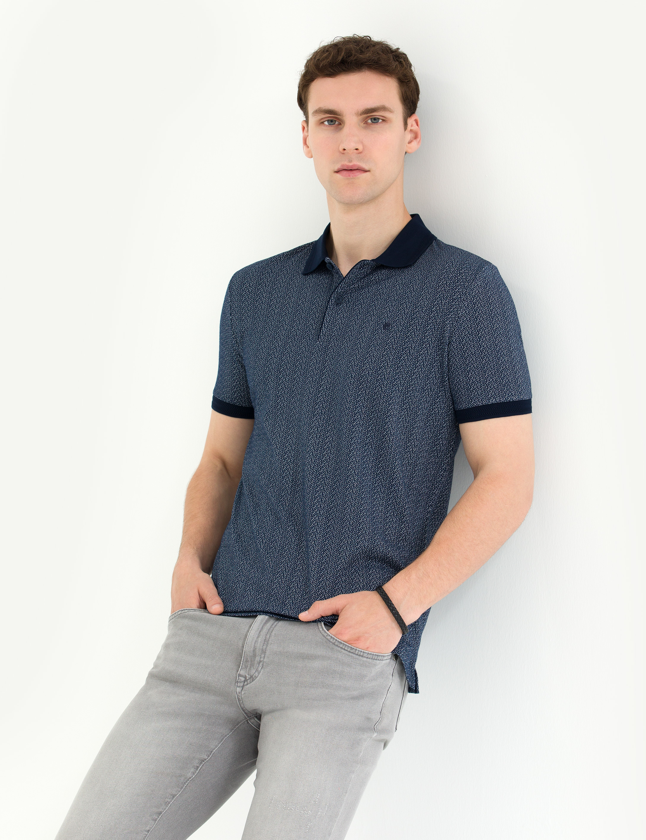 Lacivert Slim Fit Polo Yaka Tişört - Image 1