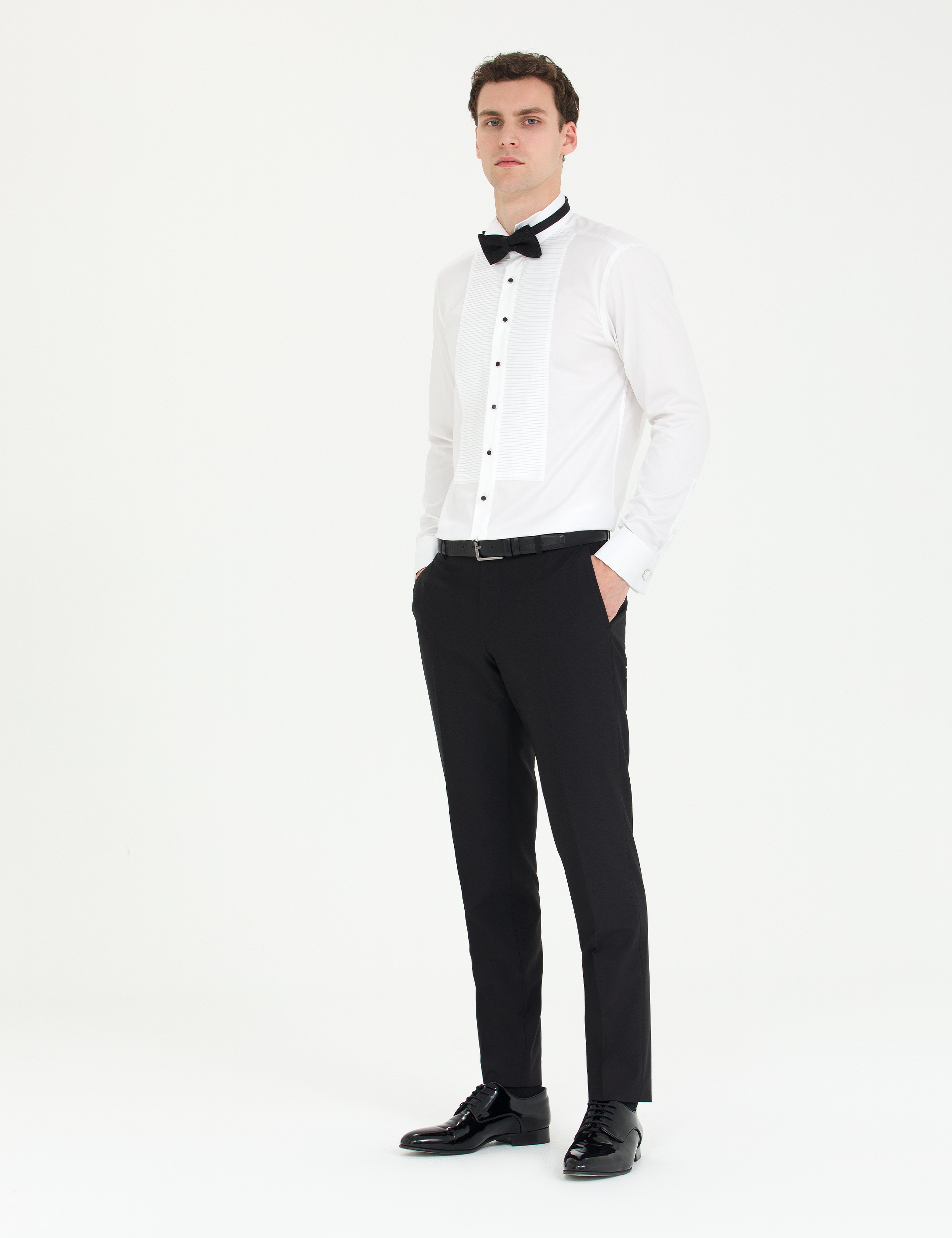 Beyaz Slim Fit Smokin Gömlek - Image 4