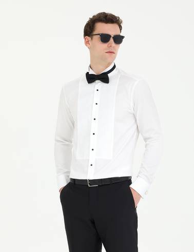 Beyaz Slim Fit Smokin Gömlek