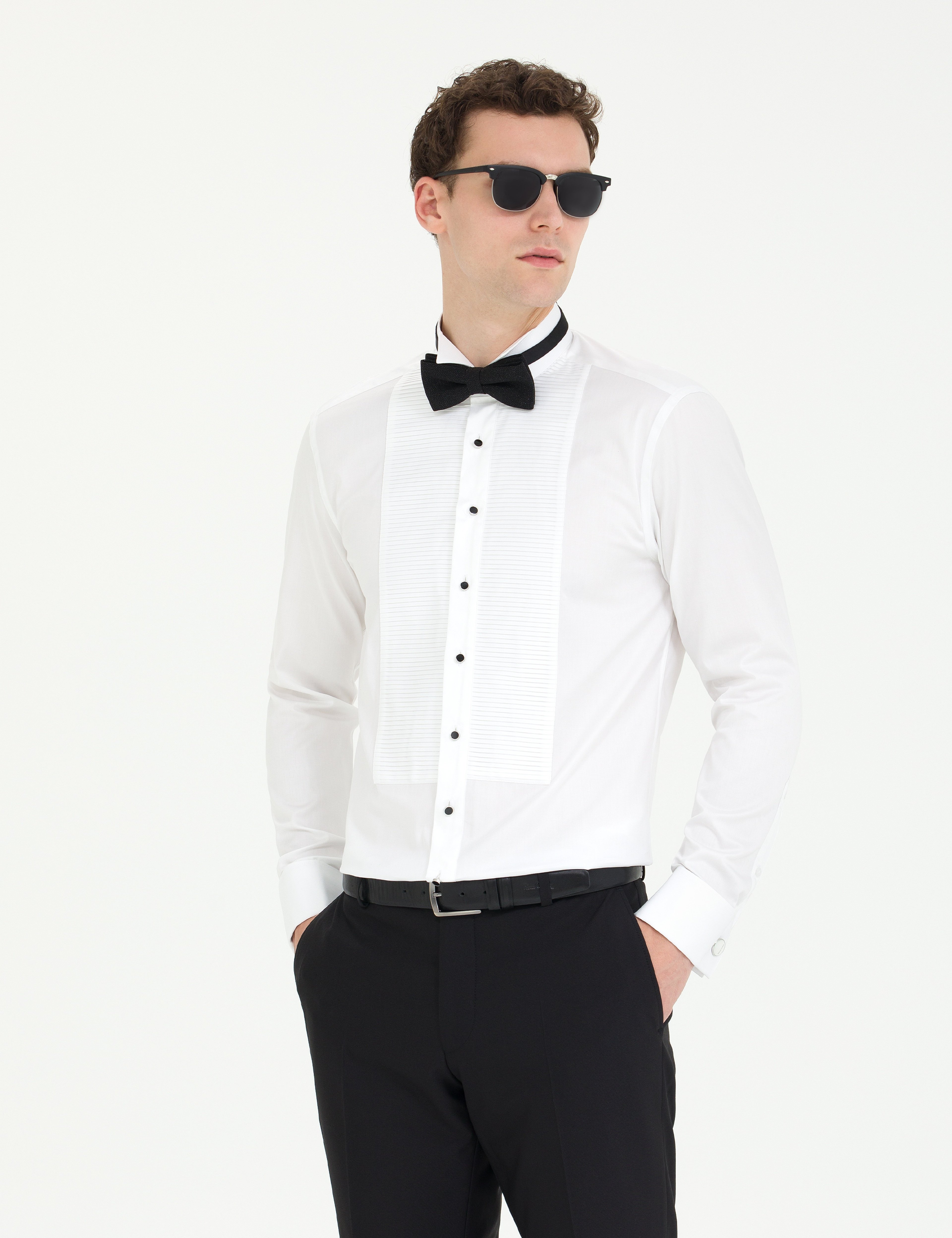 Beyaz Slim Fit Smokin Gömlek - Image 1