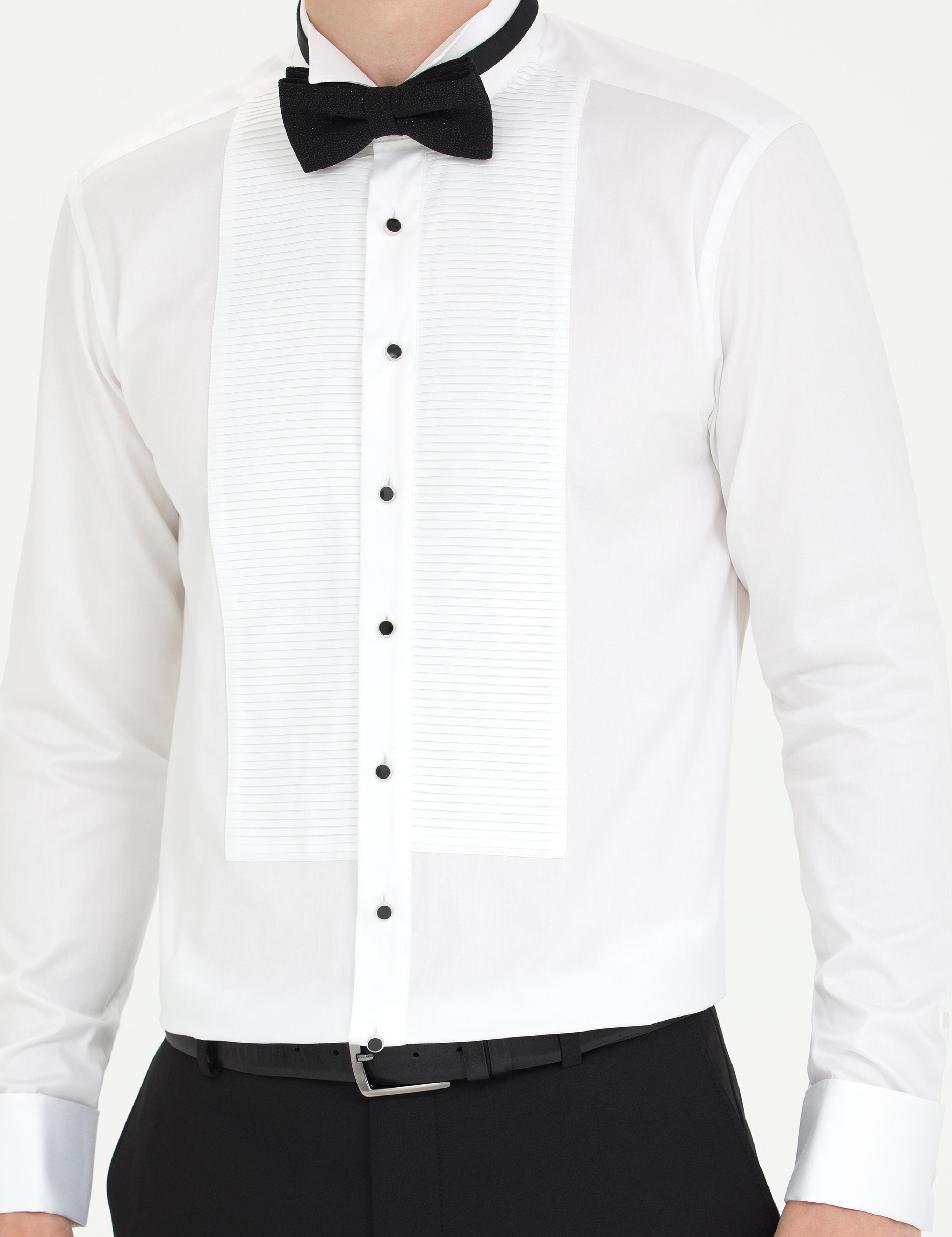 Beyaz Slim Fit Smokin Gömlek