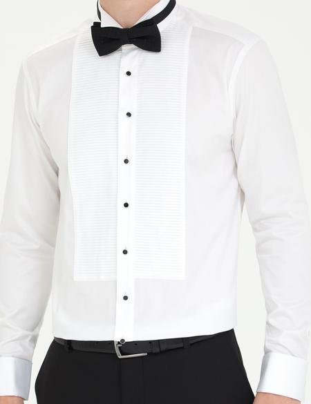 Beyaz Slim Fit Smokin Gömlek - 50268197009