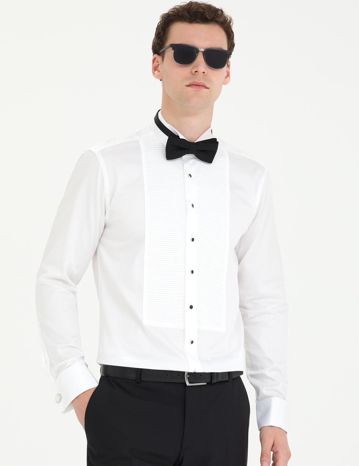 Beyaz Slim Fit Smokin Gömlek - 50268197009