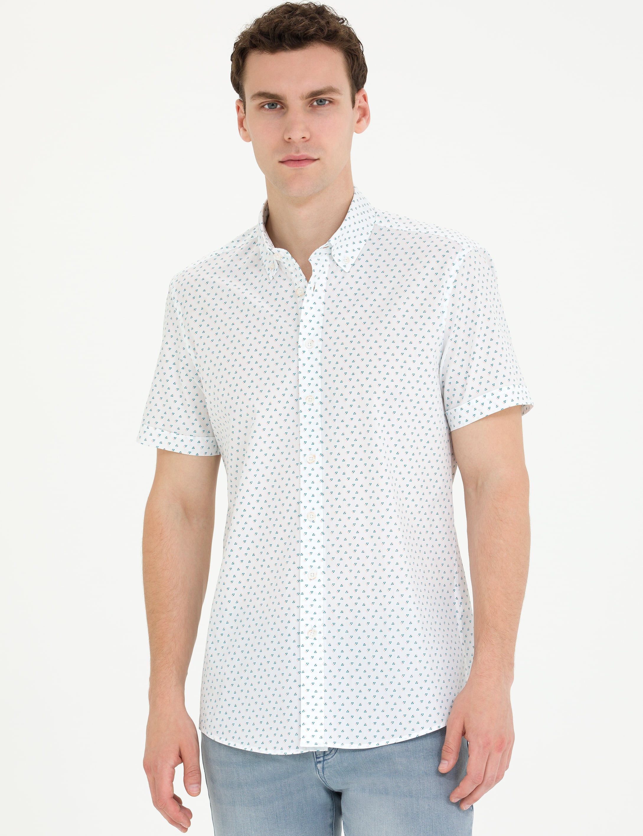 Açık Lacivert Slim Fit Kısa Kollu Gömlek - Image 1