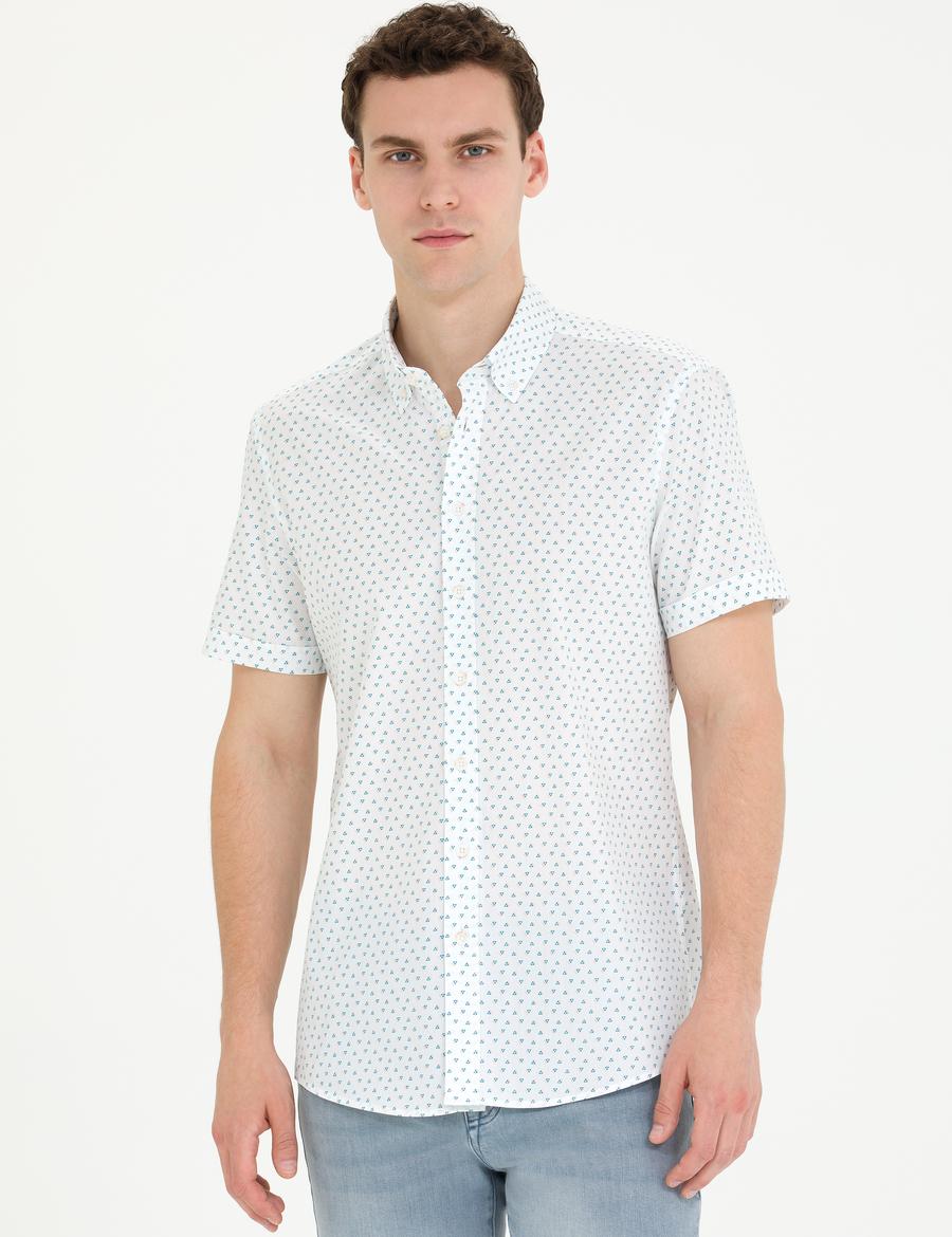 Açık Lacivert Slim Fit Kısa Kollu Gömlek