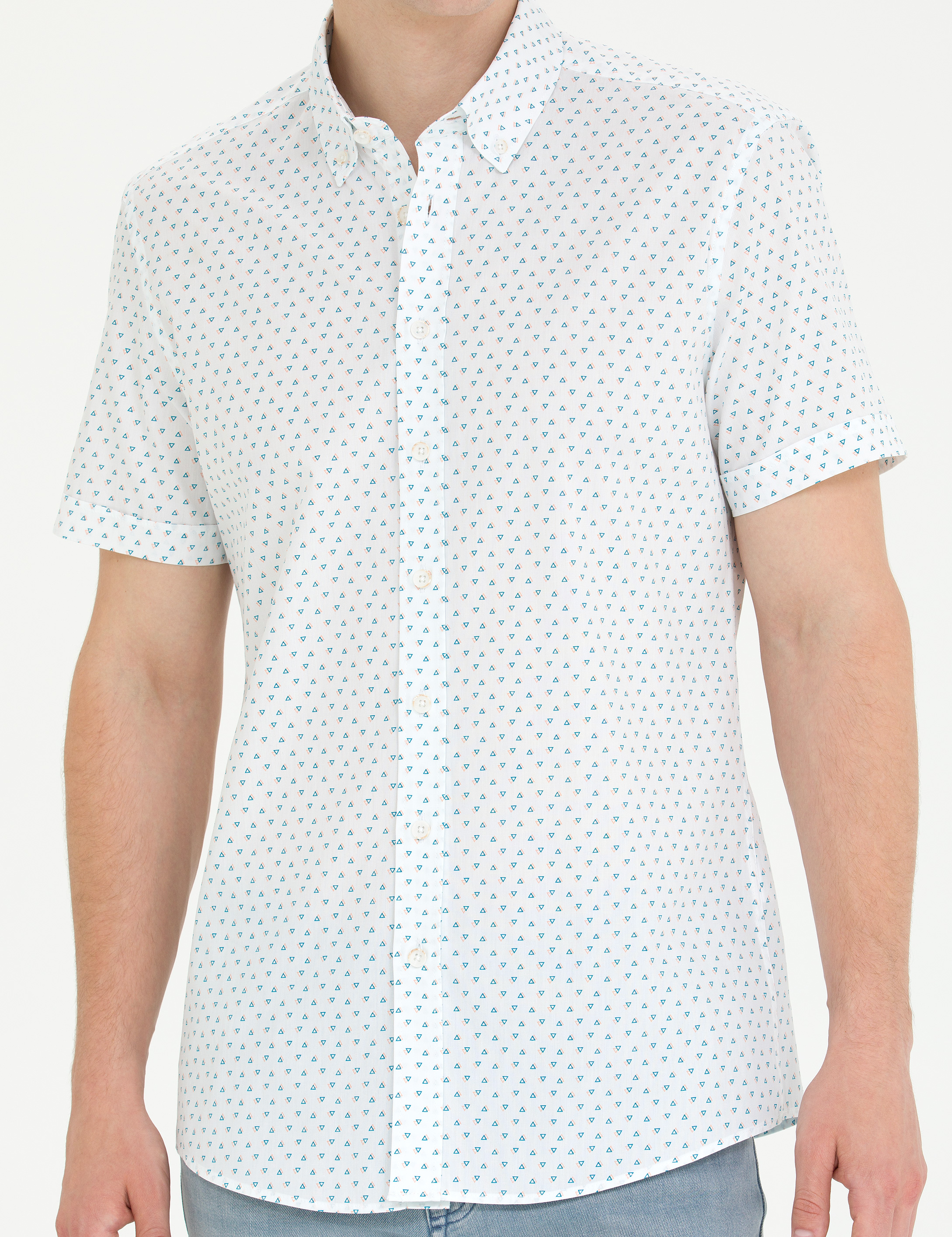 Açık Lacivert Slim Fit Kısa Kollu Gömlek - Image 6