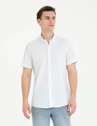 Açık Lacivert Slim Fit Kısa Kollu Gömlek