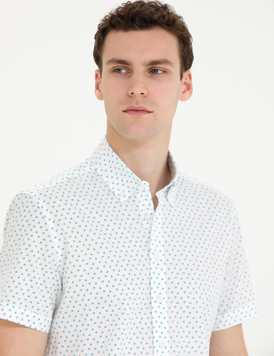 Açık Lacivert Slim Fit Kısa Kollu Gömlek