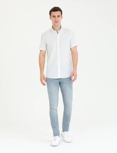 Açık Lacivert Slim Fit Kısa Kollu Gömlek
