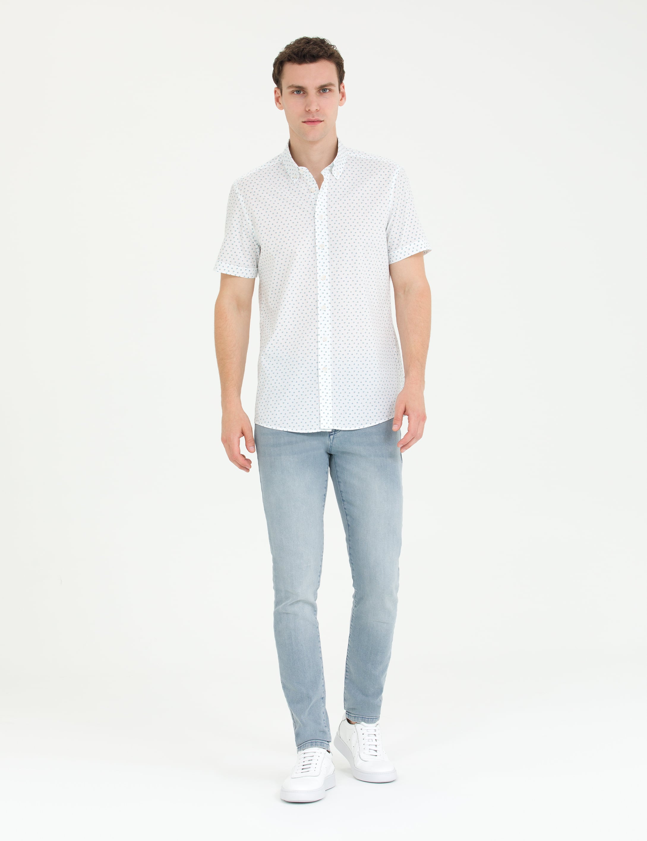 Açık Lacivert Slim Fit Kısa Kollu Gömlek - Image 4