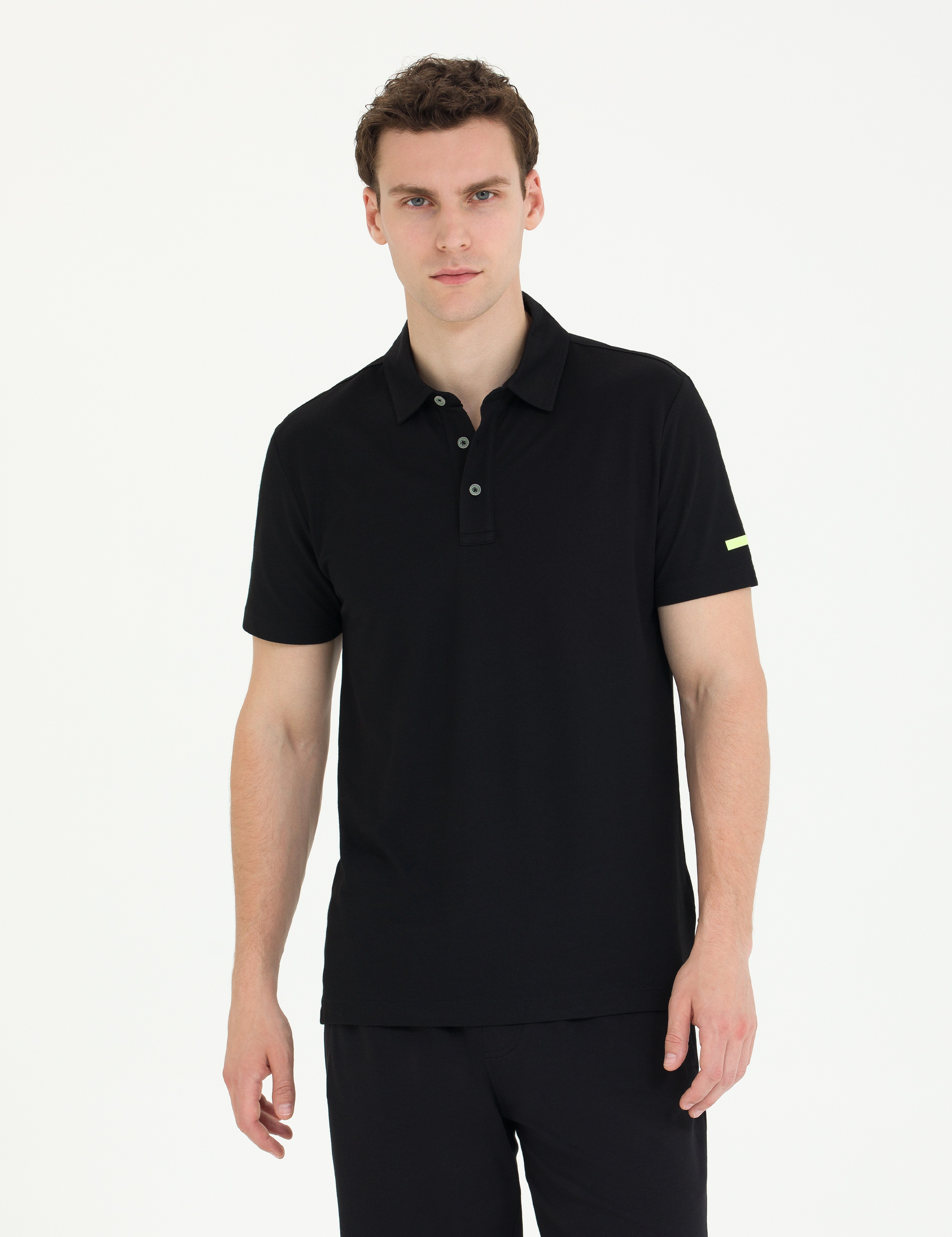 Siyah Slim Fit Polo Yaka Tişört - Image 3