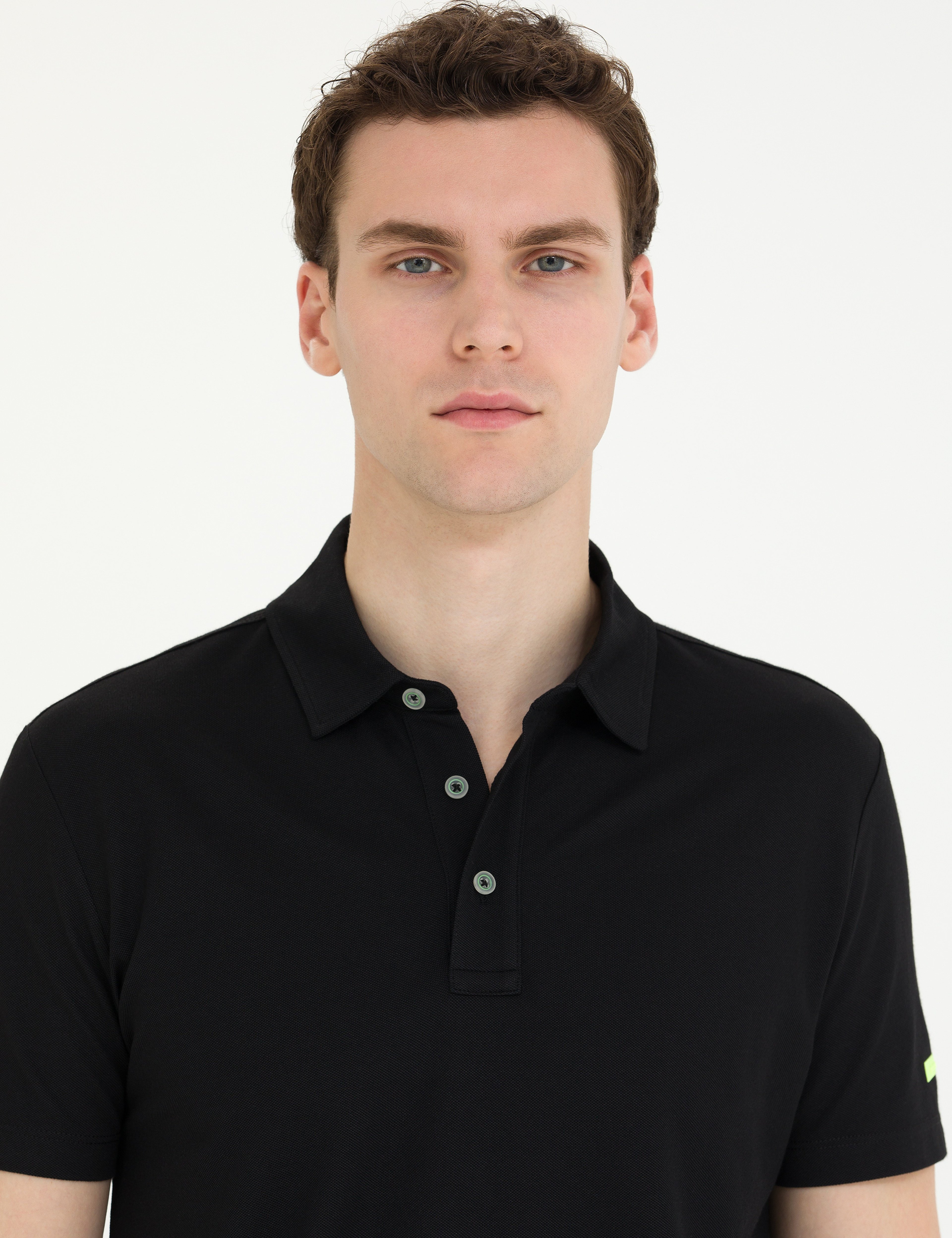 Siyah Slim Fit Polo Yaka Tişört - Image 2