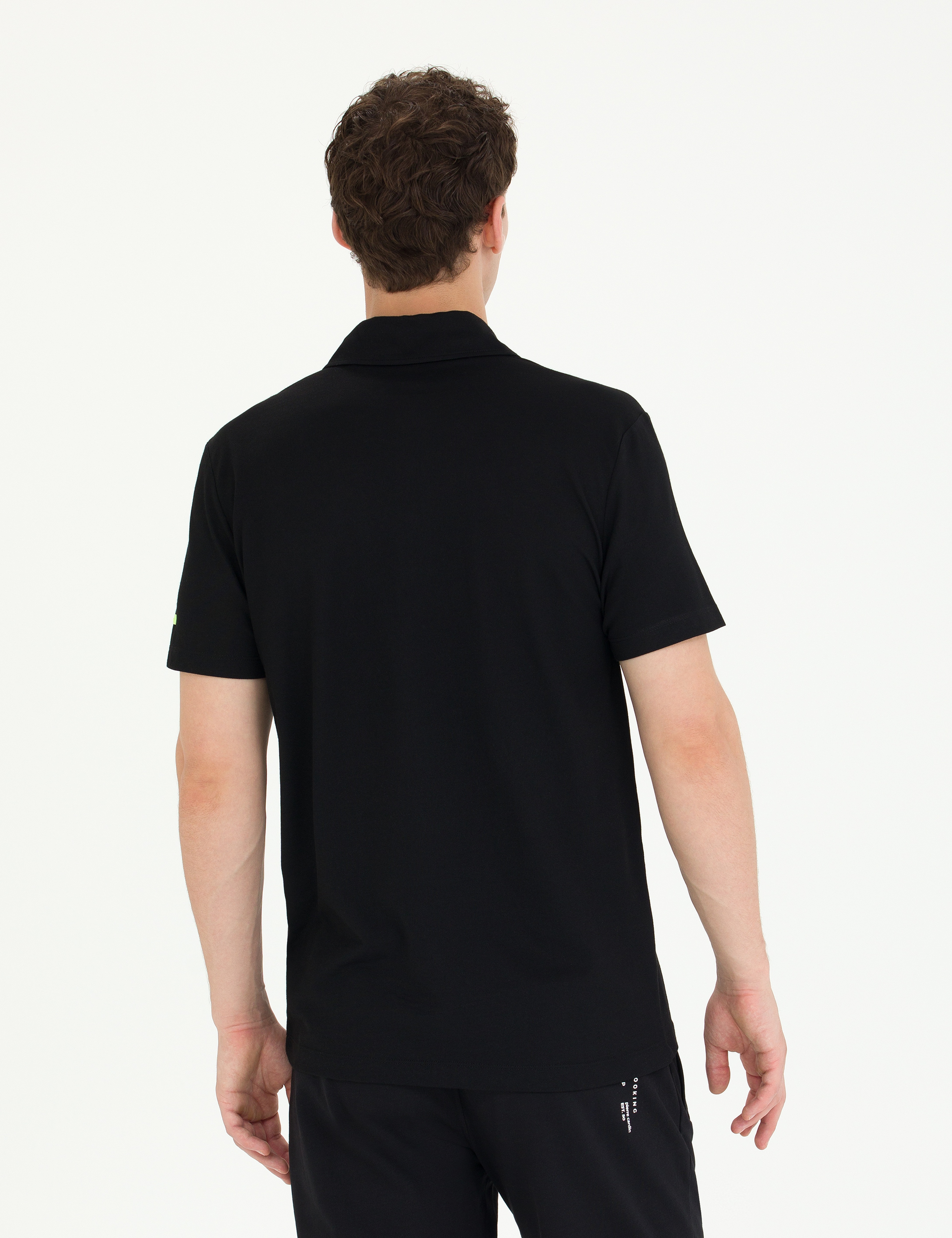 Siyah Slim Fit Polo Yaka Tişört - Image 5