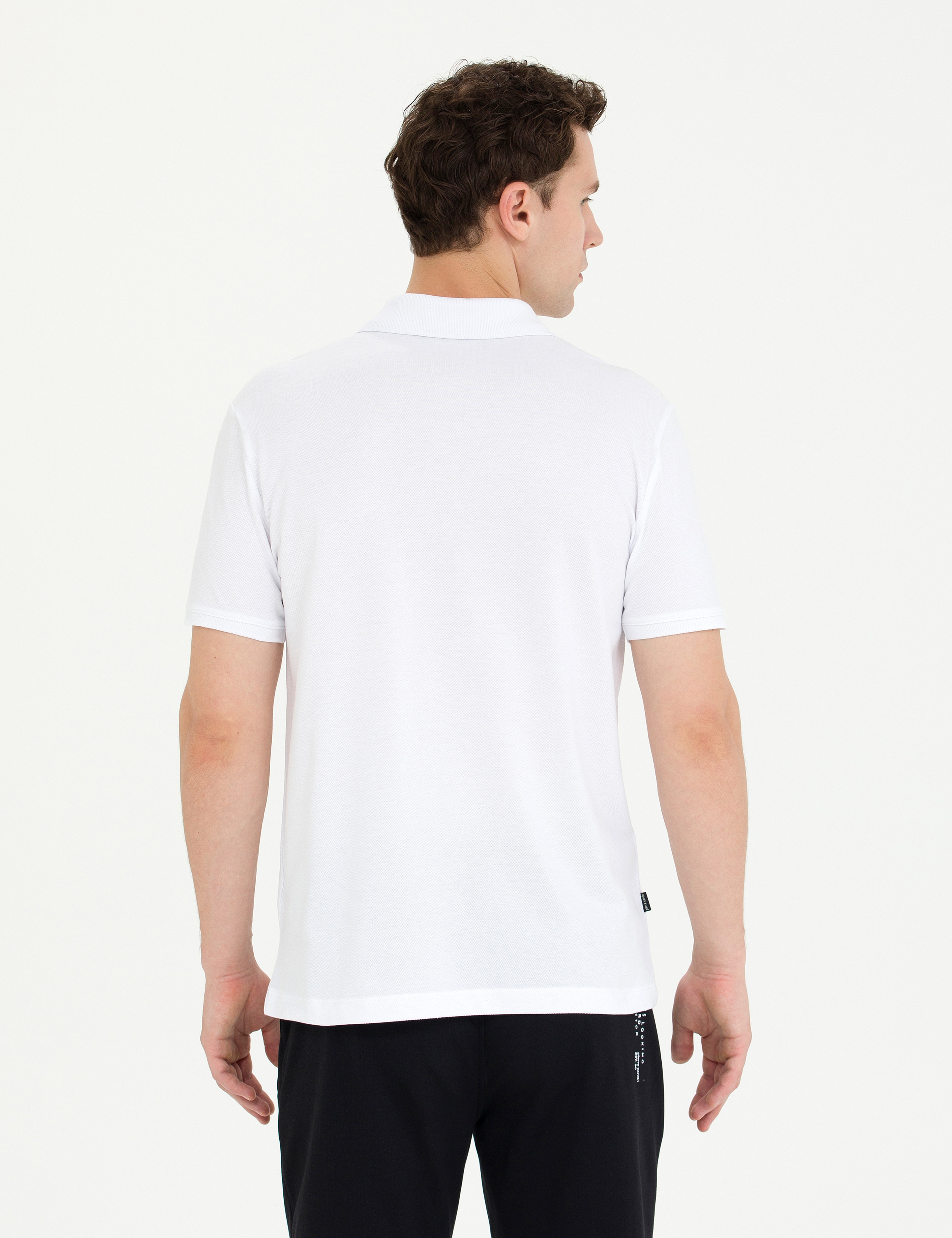 Beyaz Slim Fit Polo Yaka Tişört - Image 5