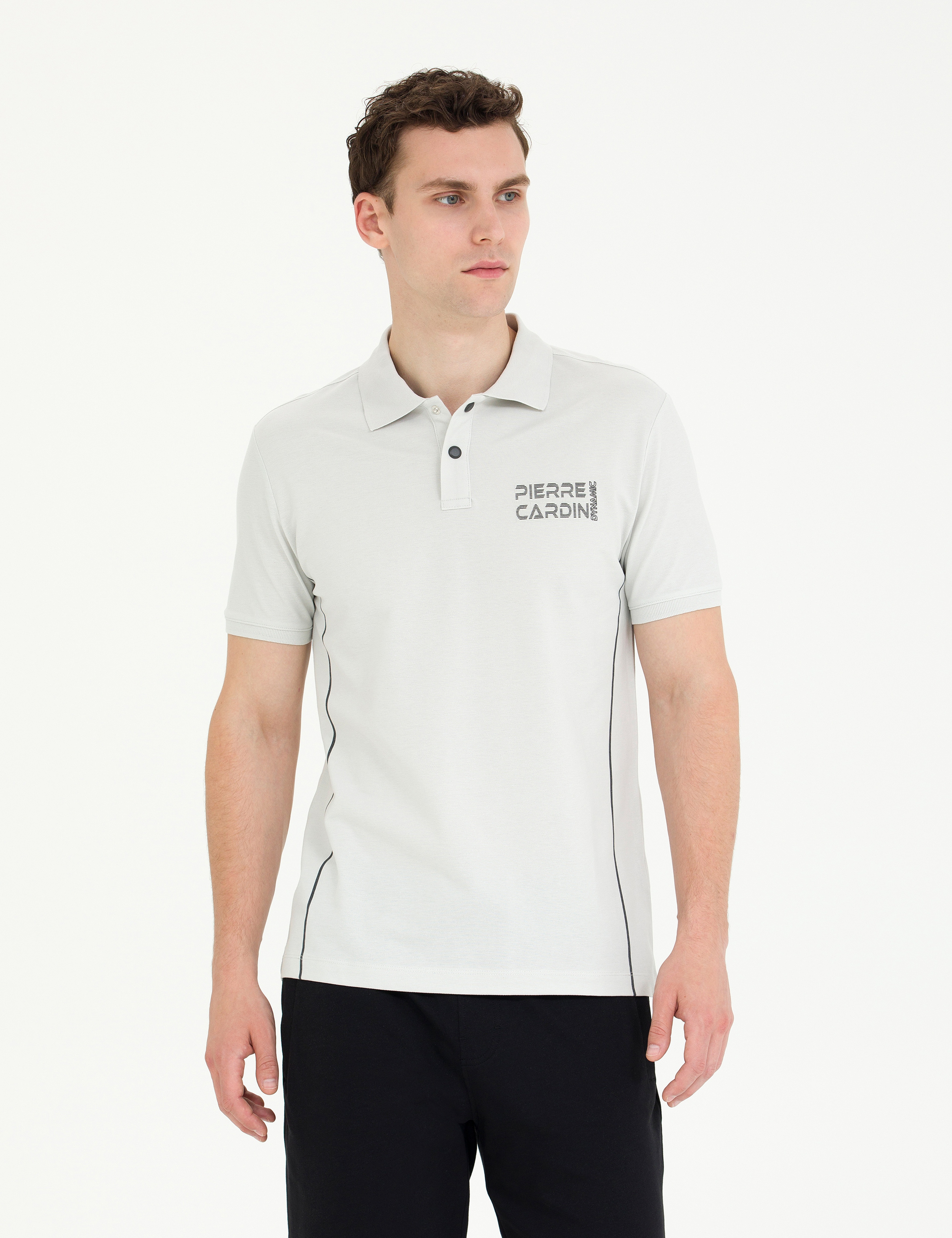 Açık Gri Slim Fit Polo Yaka Tişört - Image 3