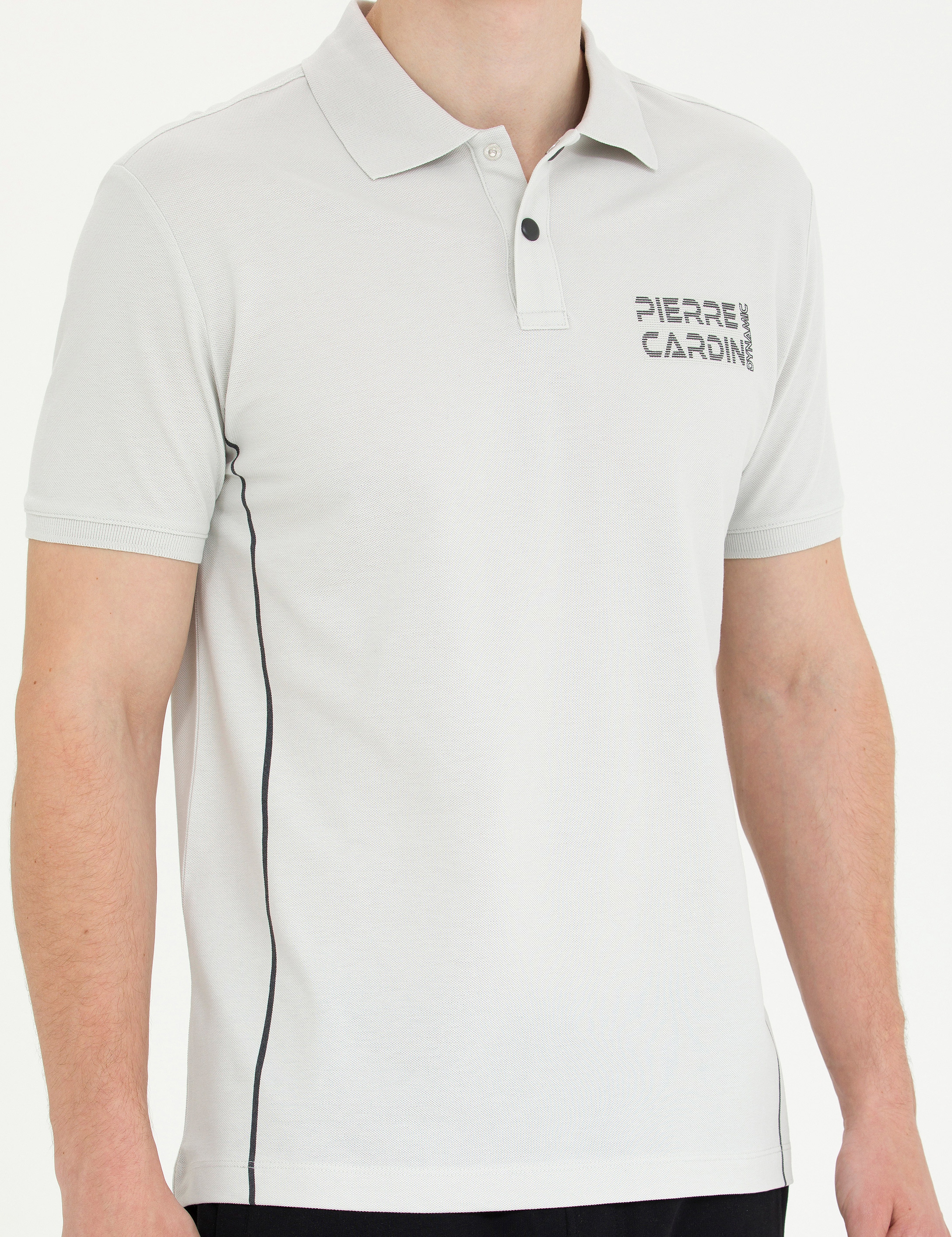 Açık Gri Slim Fit Polo Yaka Tişört - Image 6