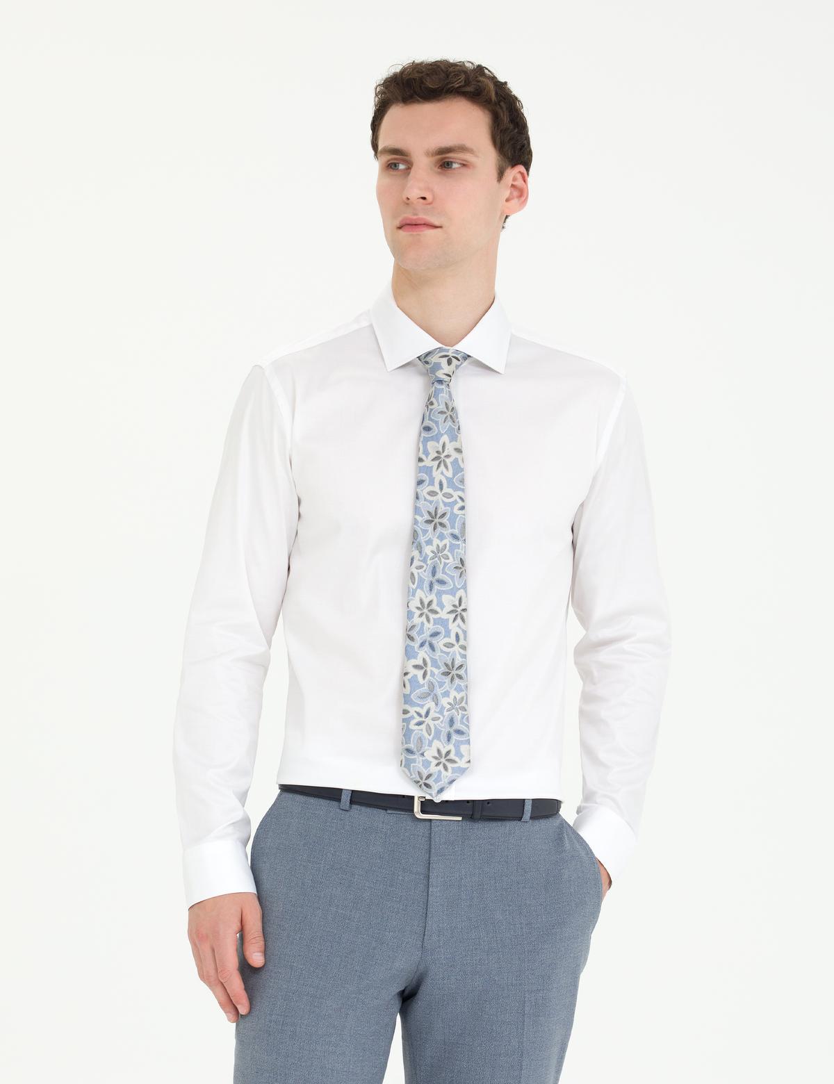 Beyaz Likralı Kolay Ütülenebilir Ex. Slim Fit Basic Gömlek - 50268186001