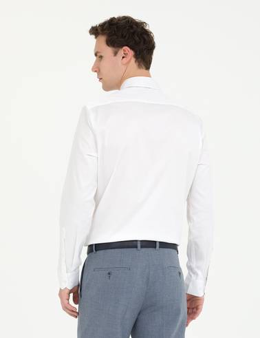 Beyaz Likralı Kolay Ütülenebilir Ex. Slim Fit Basic Gömlek