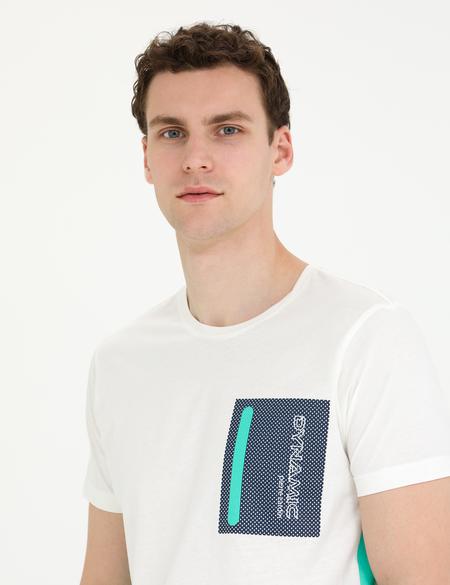 Ekru Slim Fit Bisiklet Yaka Tişört - 50262655044