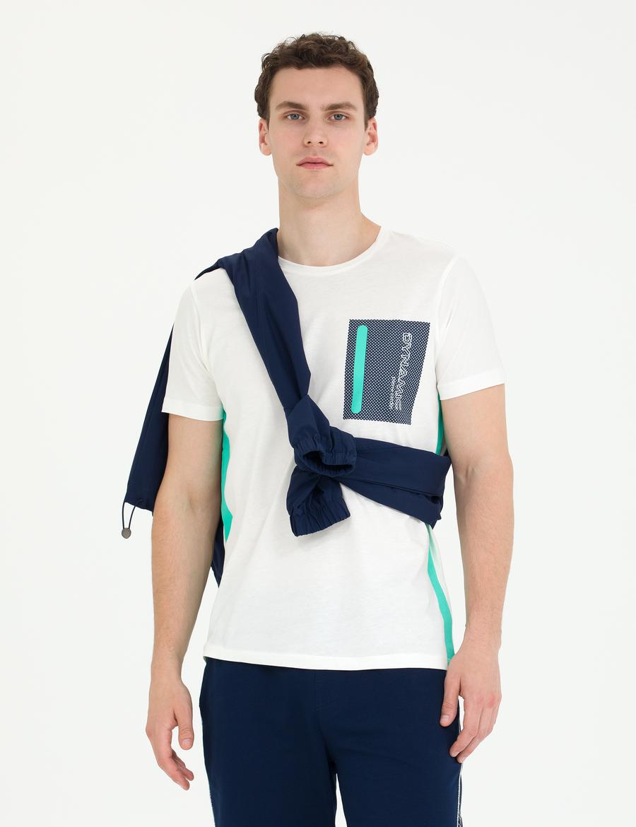 Ekru Slim Fit Bisiklet Yaka Tişört