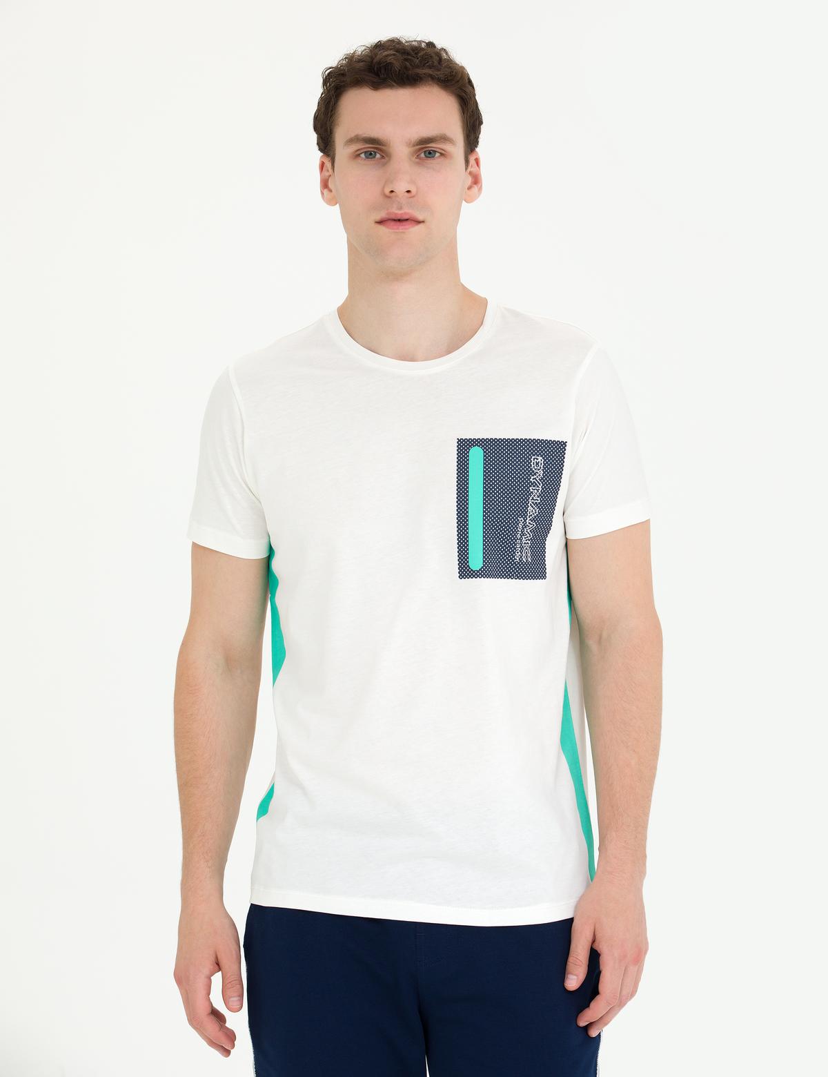 Ekru Slim Fit Bisiklet Yaka Tişört - 50262655044