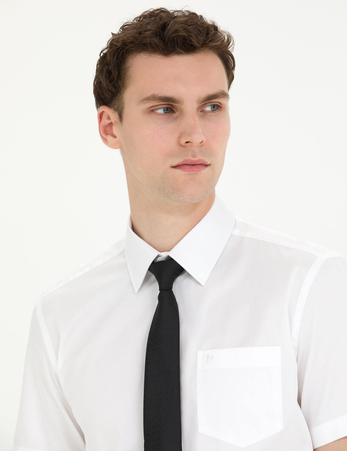 Beyaz Parlak Saten Regular Fit Kısa Kollu Basic Gömlek - 50267643016