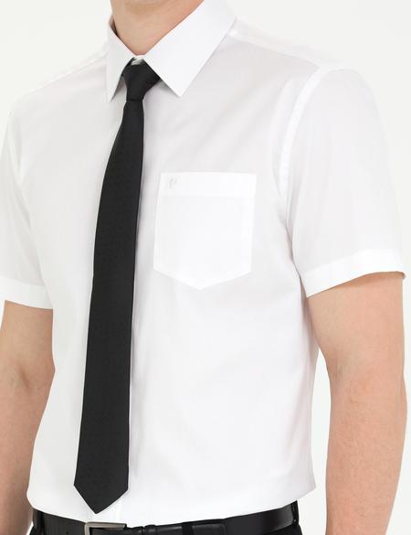 Beyaz Parlak Saten Regular Fit Kısa Kollu Basic Gömlek - 50267643016