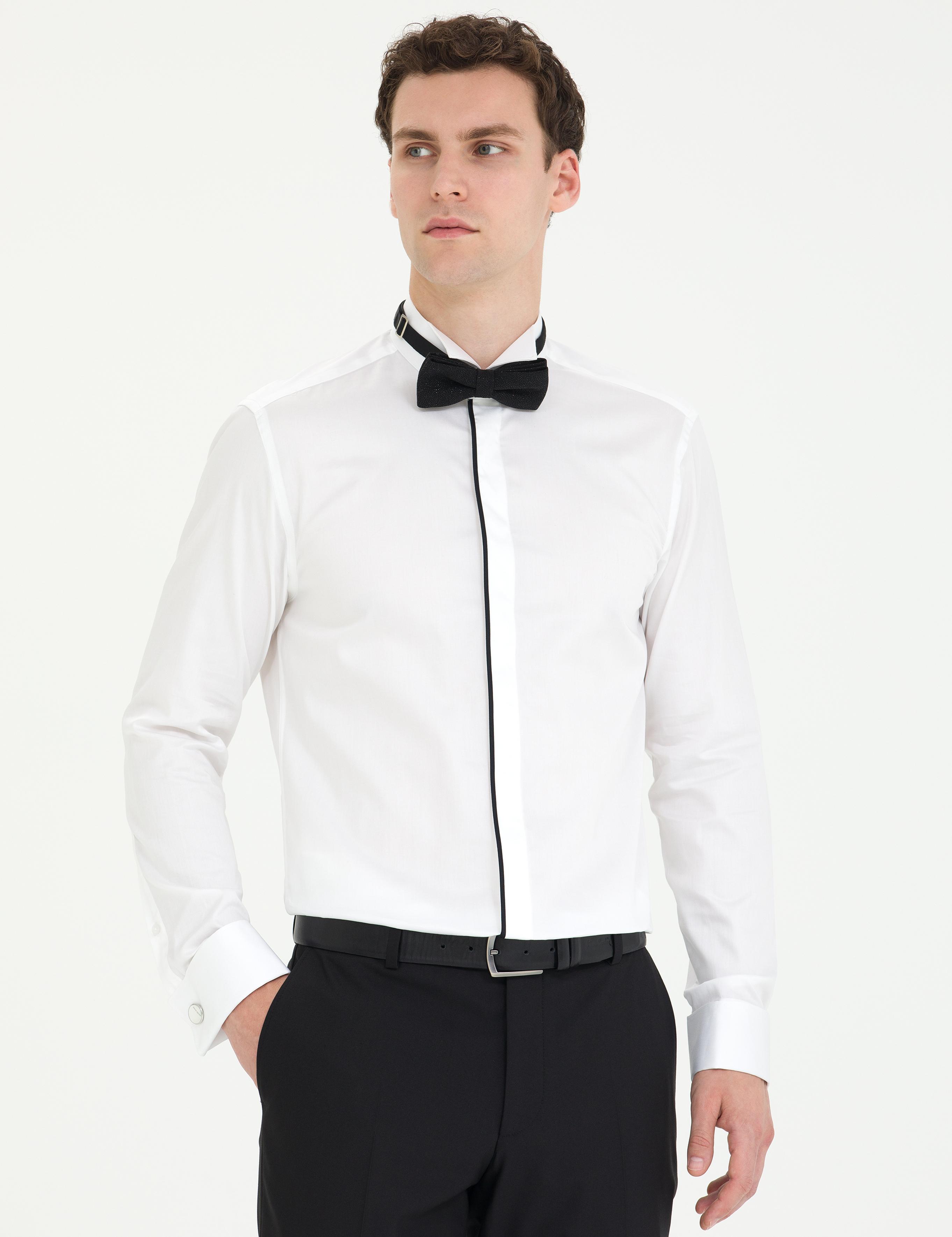 Beyaz Slim Fit Smokin Gömlek