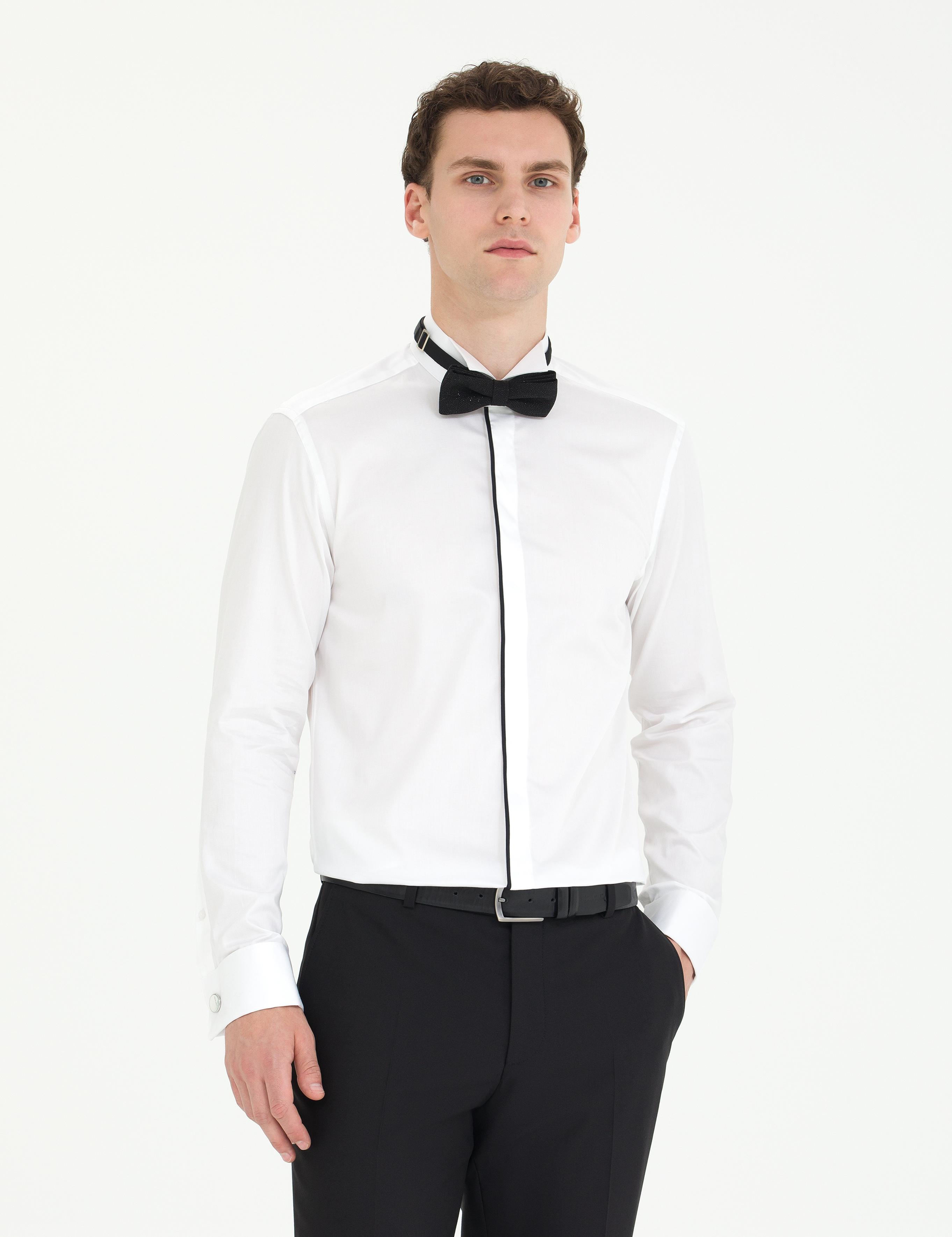 Beyaz Slim Fit Smokin Gömlek