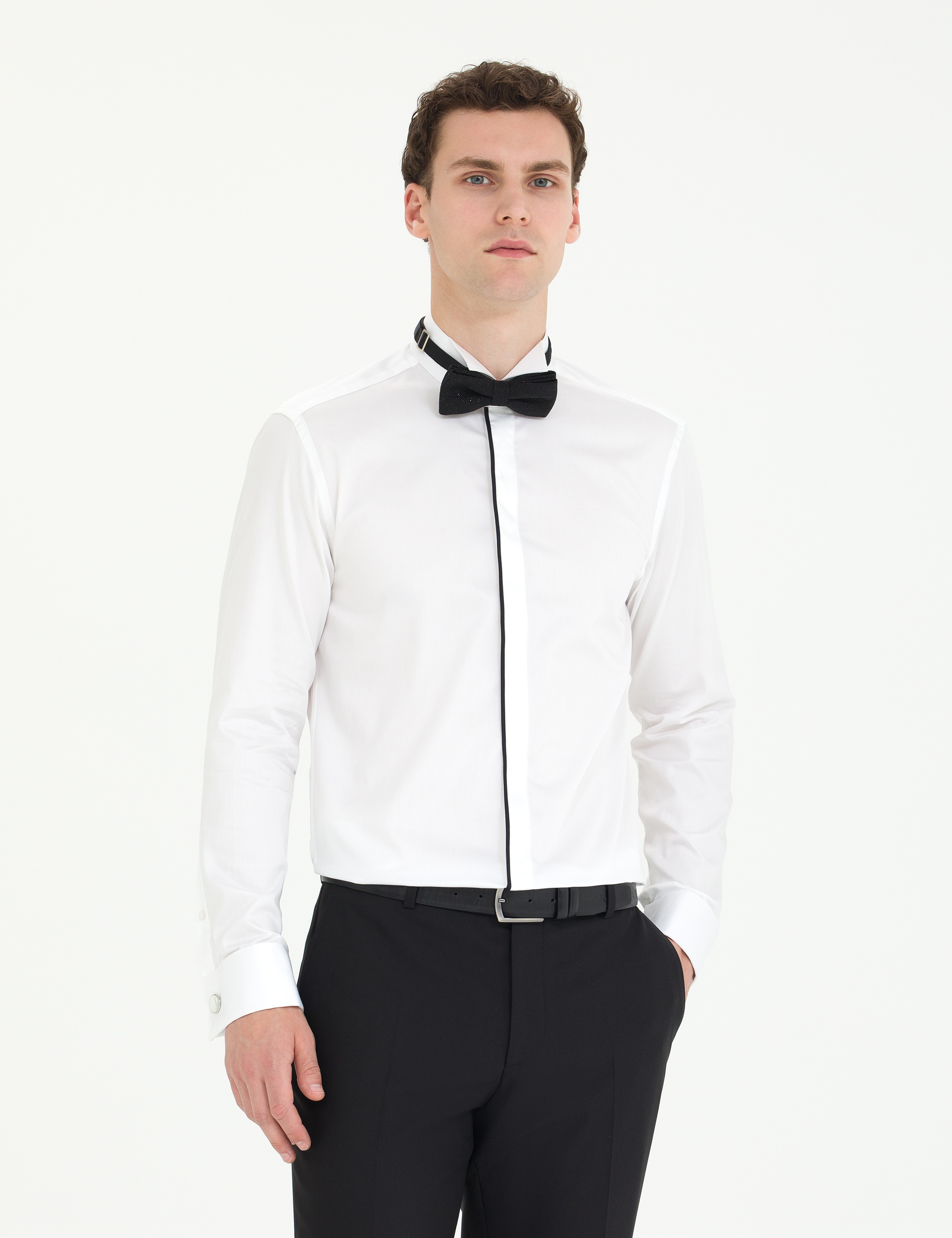 Beyaz Slim Fit Smokin Gömlek - Image 3